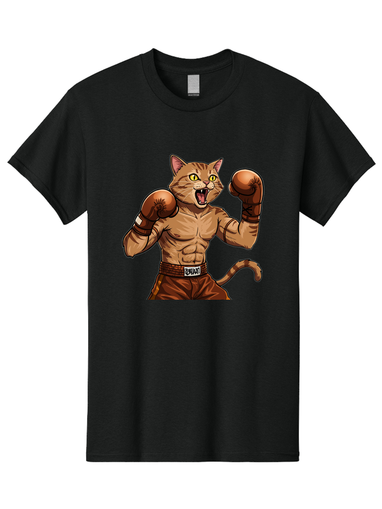 Itnumba Men'S Graphic Tee, 100% Cotton, Comfortable Casual Summer Wear, Machine Washable, Boxing Cat, Cartoon Character, Muscular Feline, Boxing Gloves, Fitness Motivation, Fun Illustration, Tabby Cat, Humorous Design, Anthropomorphic Cat Bae472