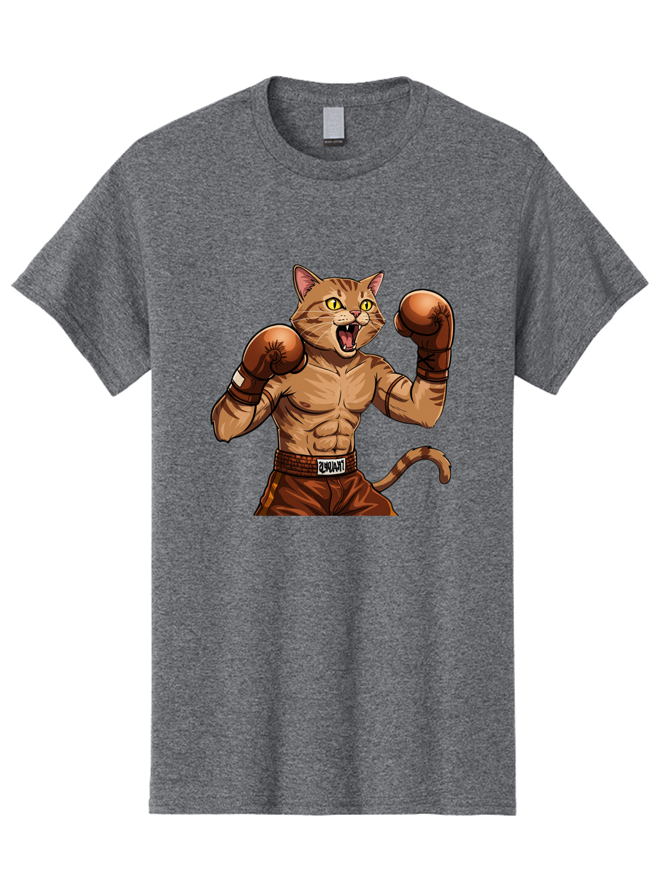 Itnumba Men'S Graphic Tee, 100% Cotton, Comfortable Casual Summer Wear, Machine Washable, Boxing Cat, Cartoon Character, Muscular Feline, Boxing Gloves, Fitness Motivation, Fun Illustration, Tabby Cat, Humorous Design, Anthropomorphic Cat Bae472