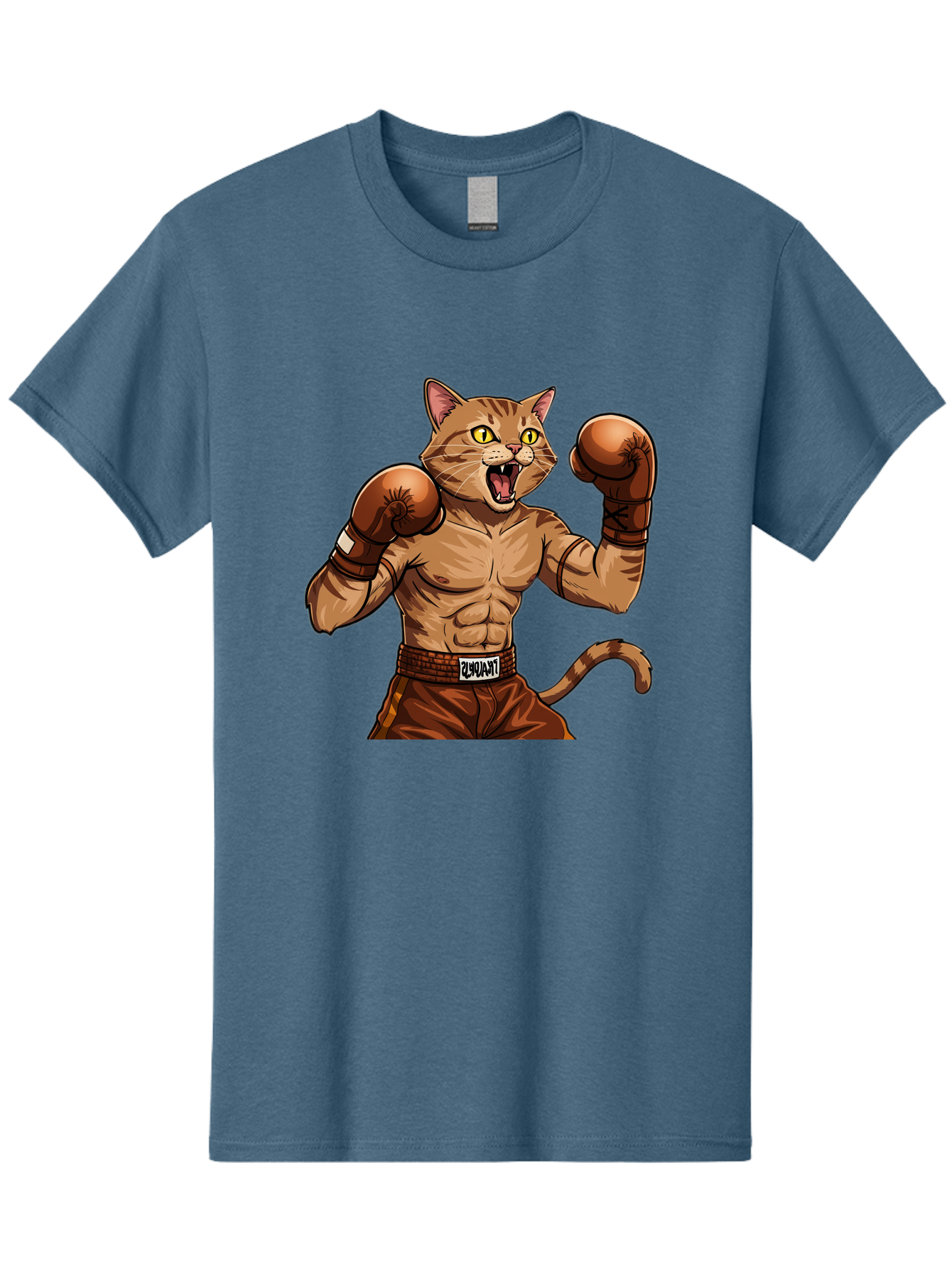 Itnumba Men'S Graphic Tee, 100% Cotton, Comfortable Casual Summer Wear, Machine Washable, Boxing Cat, Cartoon Character, Muscular Feline, Boxing Gloves, Fitness Motivation, Fun Illustration, Tabby Cat, Humorous Design, Anthropomorphic Cat Bae472