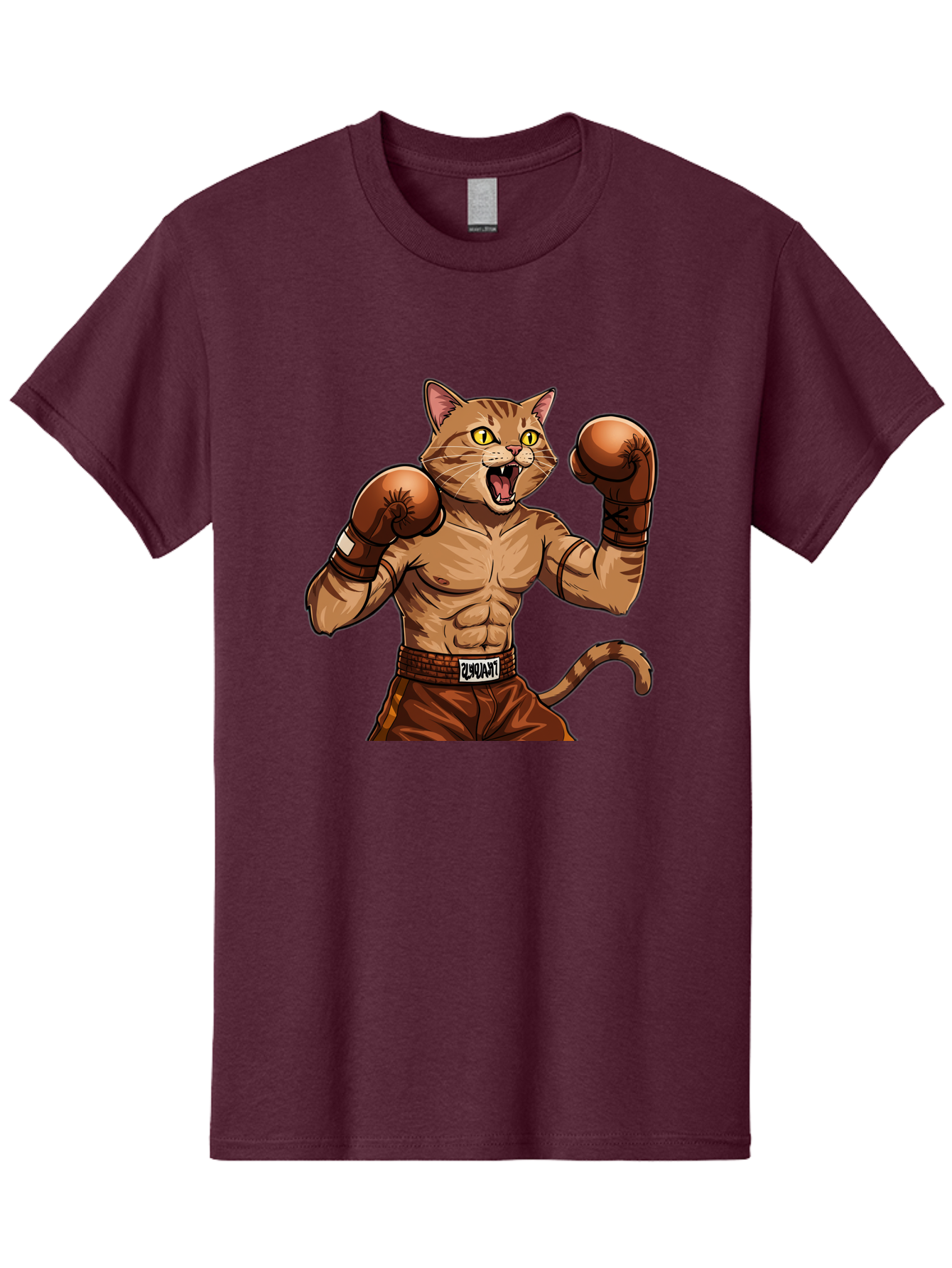 Itnumba Men'S Graphic Tee, 100% Cotton, Comfortable Casual Summer Wear, Machine Washable, Boxing Cat, Cartoon Character, Muscular Feline, Boxing Gloves, Fitness Motivation, Fun Illustration, Tabby Cat, Humorous Design, Anthropomorphic Cat Bae472