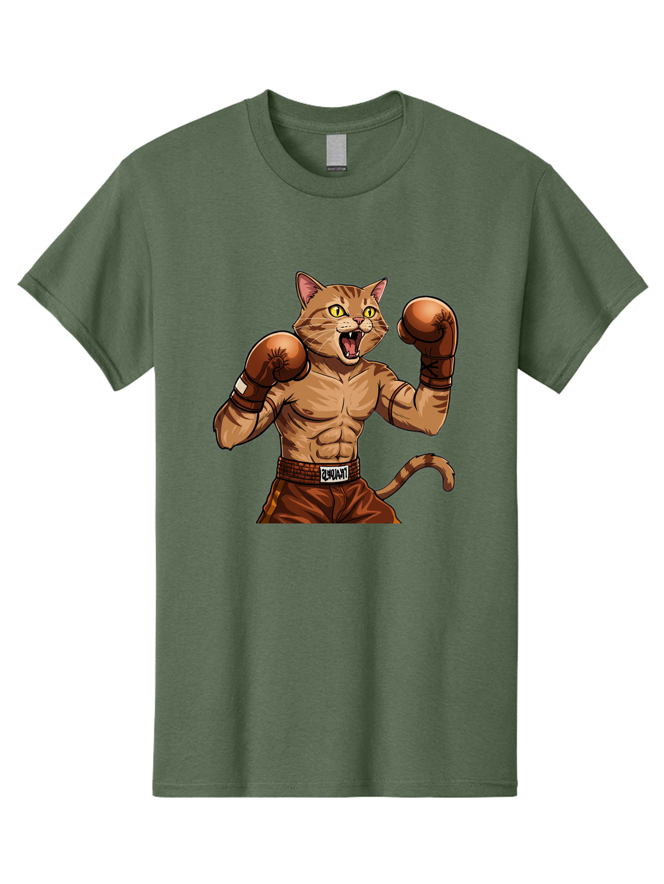 Itnumba Men'S Graphic Tee, 100% Cotton, Comfortable Casual Summer Wear, Machine Washable, Boxing Cat, Cartoon Character, Muscular Feline, Boxing Gloves, Fitness Motivation, Fun Illustration, Tabby Cat, Humorous Design, Anthropomorphic Cat Bae472