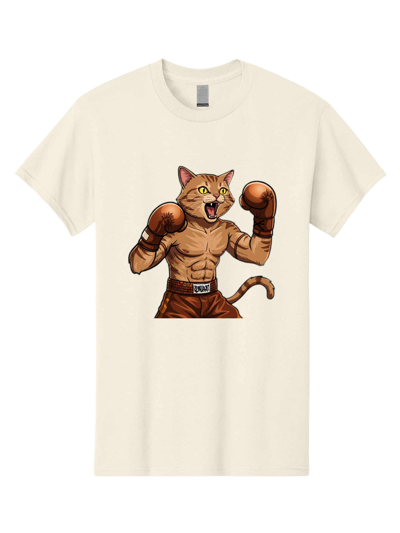 Itnumba Men'S Graphic Tee, 100% Cotton, Comfortable Casual Summer Wear, Machine Washable, Boxing Cat, Cartoon Character, Muscular Feline, Boxing Gloves, Fitness Motivation, Fun Illustration, Tabby Cat, Humorous Design, Anthropomorphic Cat Bae472