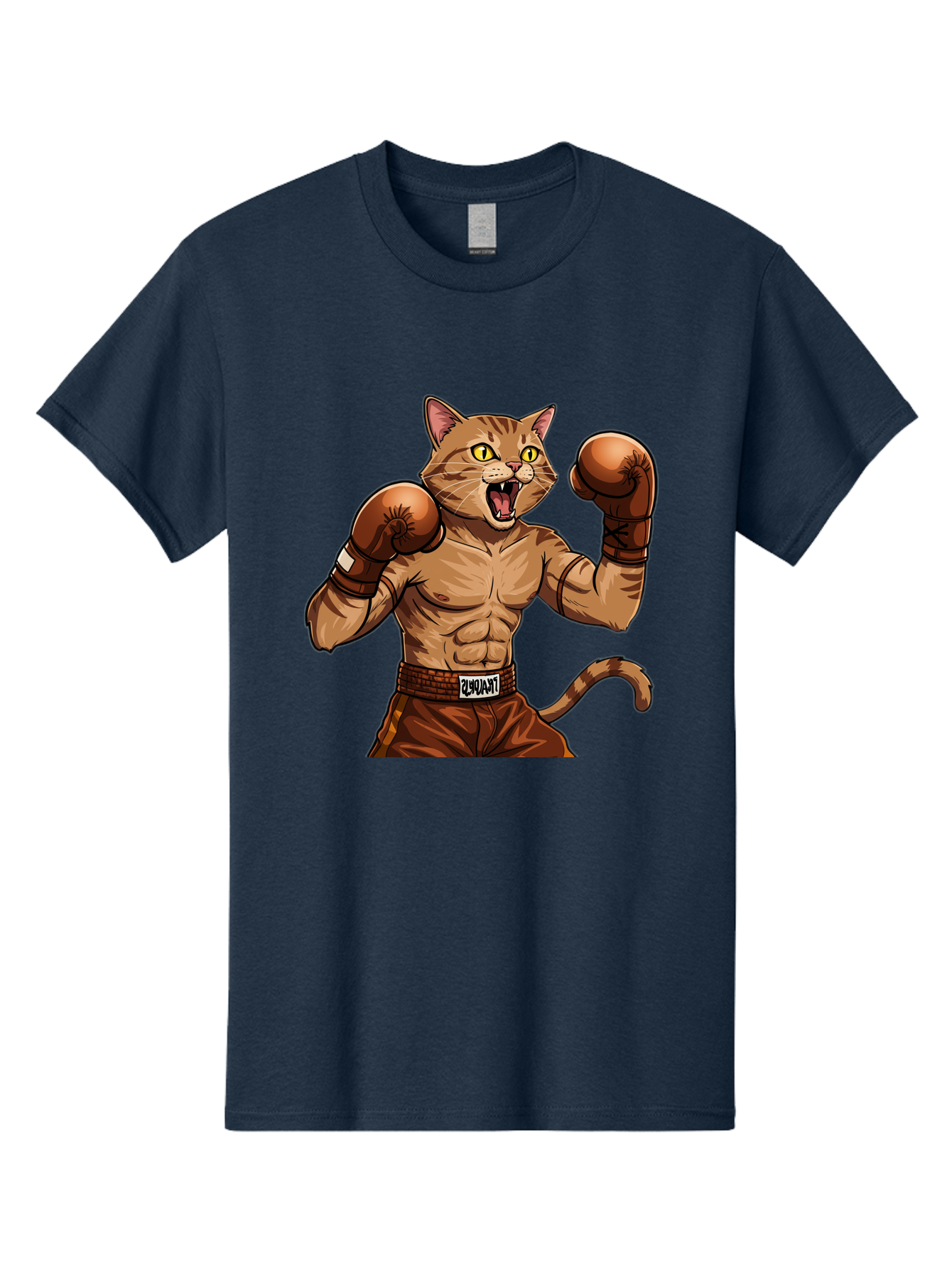 Itnumba Men'S Graphic Tee, 100% Cotton, Comfortable Casual Summer Wear, Machine Washable, Boxing Cat, Cartoon Character, Muscular Feline, Boxing Gloves, Fitness Motivation, Fun Illustration, Tabby Cat, Humorous Design, Anthropomorphic Cat Bae472
