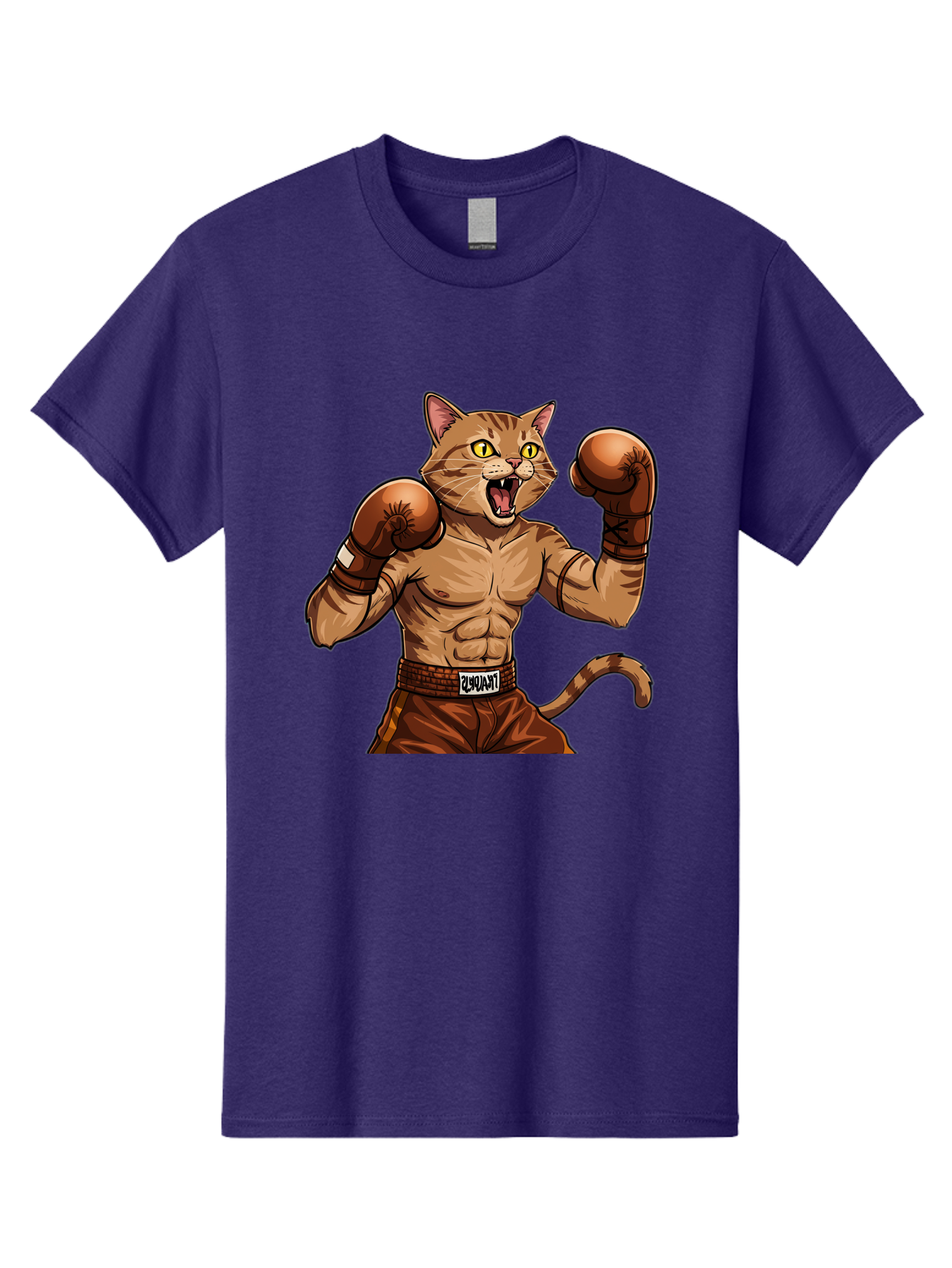 Itnumba Men'S Graphic Tee, 100% Cotton, Comfortable Casual Summer Wear, Machine Washable, Boxing Cat, Cartoon Character, Muscular Feline, Boxing Gloves, Fitness Motivation, Fun Illustration, Tabby Cat, Humorous Design, Anthropomorphic Cat Bae472