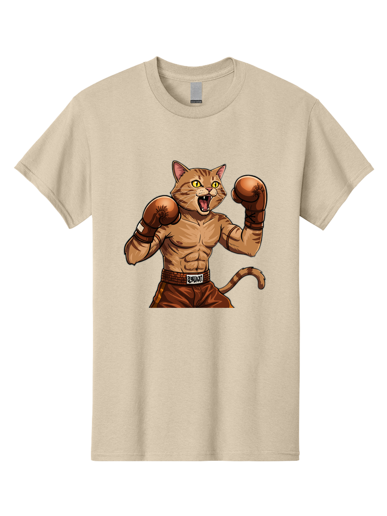 Itnumba Men'S Graphic Tee, 100% Cotton, Comfortable Casual Summer Wear, Machine Washable, Boxing Cat, Cartoon Character, Muscular Feline, Boxing Gloves, Fitness Motivation, Fun Illustration, Tabby Cat, Humorous Design, Anthropomorphic Cat Bae472