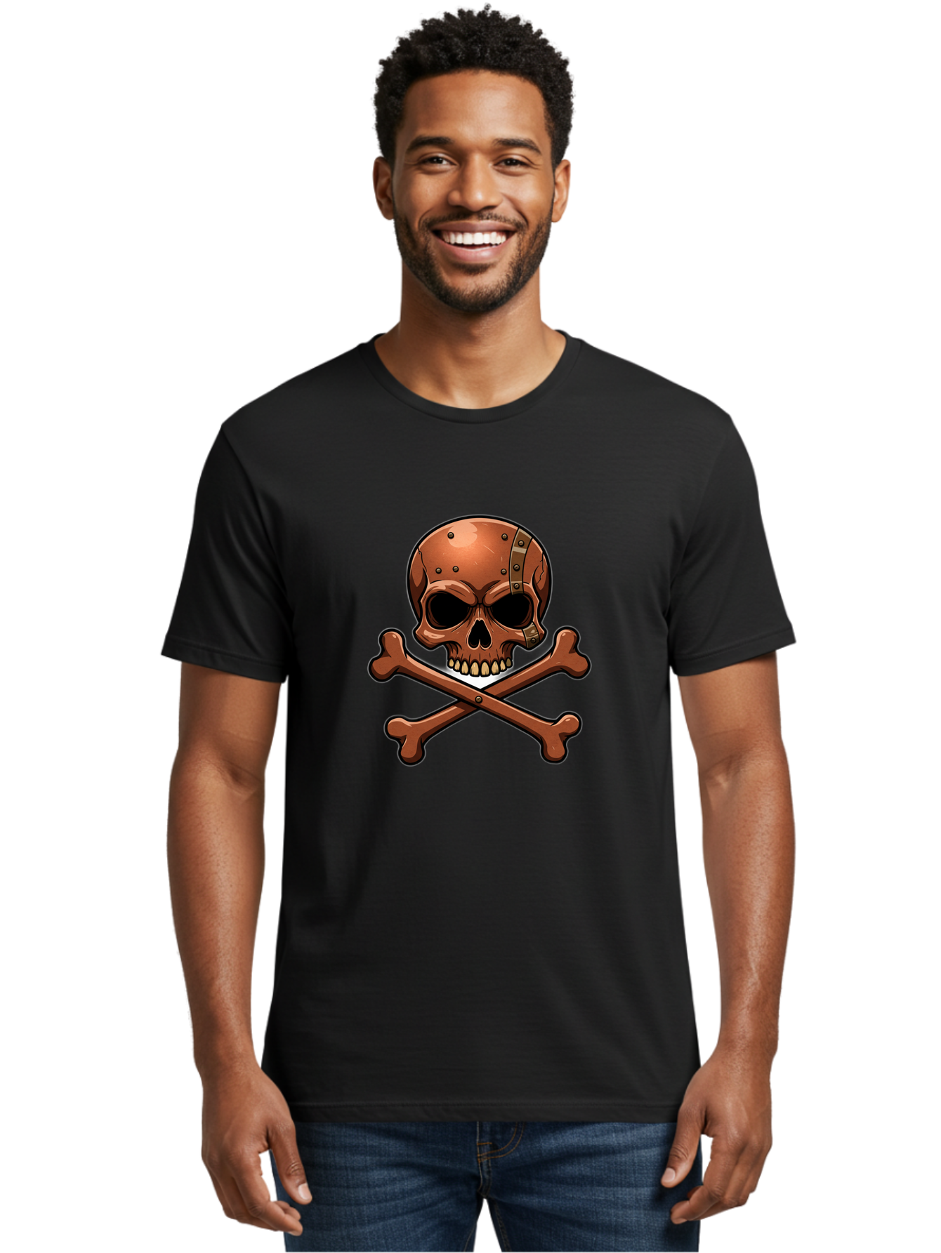 Jolly-Roger-Skull-And-Bones Men'S Graphic Tee, 100% Cotton, Comfortable Casual Summer Wear, Machine Washable, Skull And Crossbones, Pirate Symbol, Jolly Roger, Danger Sign, Warning Symbol, Pirate Flag, Crossbones Symbol, Skull Icon Bae474