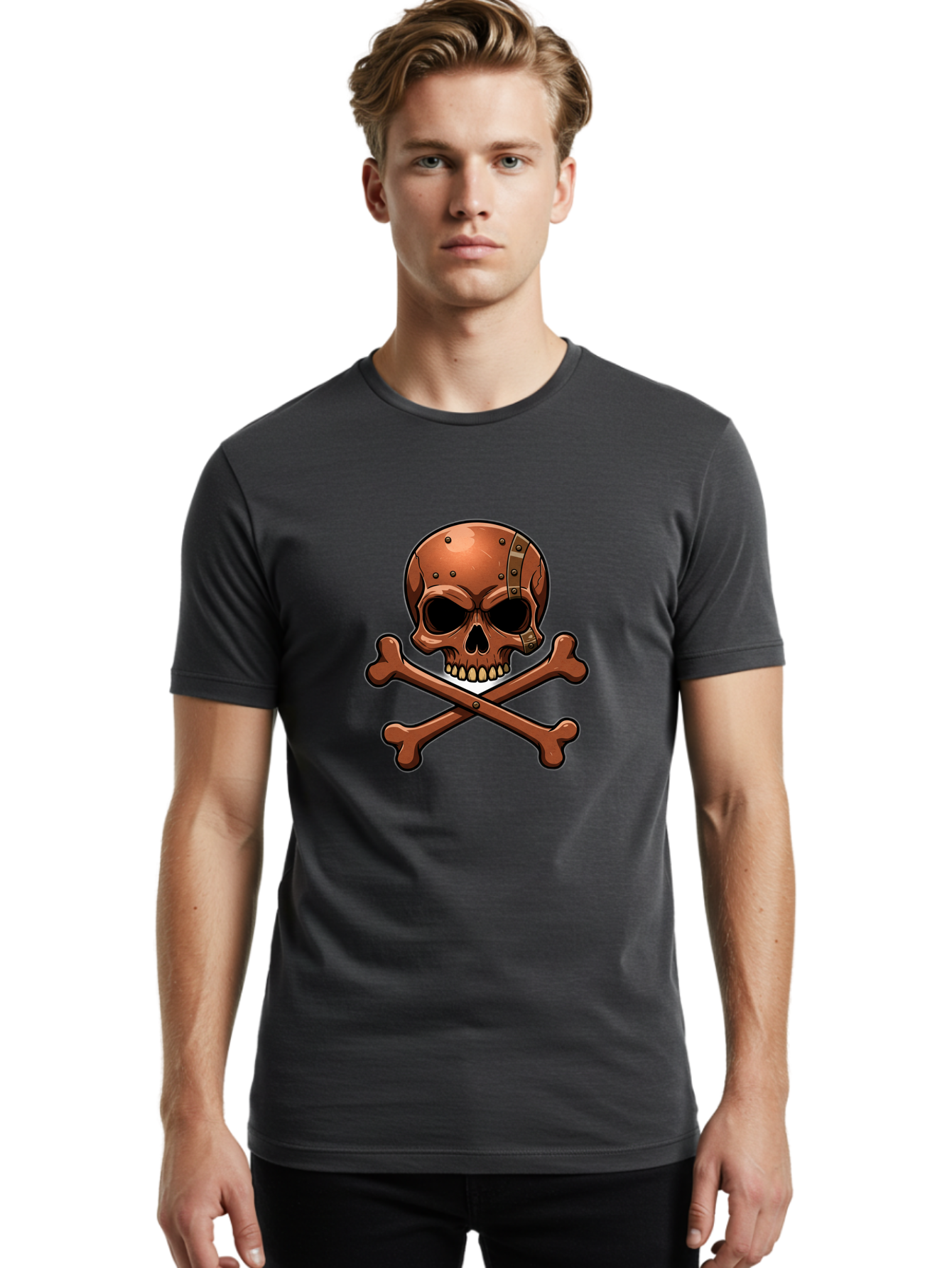 Jolly-Roger-Skull-And-Bones Men'S Graphic Tee, 100% Cotton, Comfortable Casual Summer Wear, Machine Washable, Skull And Crossbones, Pirate Symbol, Jolly Roger, Danger Sign, Warning Symbol, Pirate Flag, Crossbones Symbol, Skull Icon Bae474