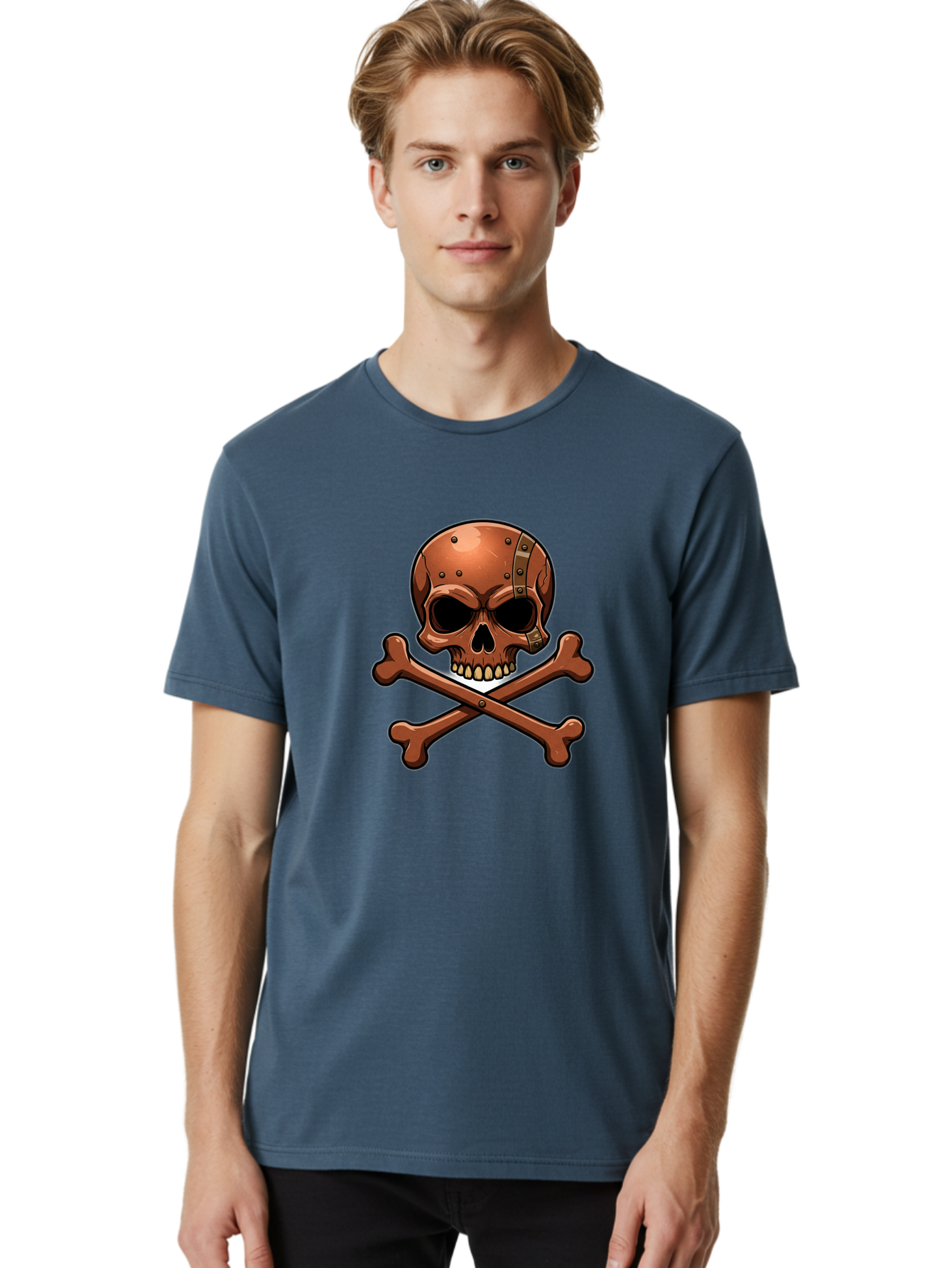 Jolly-Roger-Skull-And-Bones Men'S Graphic Tee, 100% Cotton, Comfortable Casual Summer Wear, Machine Washable, Skull And Crossbones, Pirate Symbol, Jolly Roger, Danger Sign, Warning Symbol, Pirate Flag, Crossbones Symbol, Skull Icon Bae474