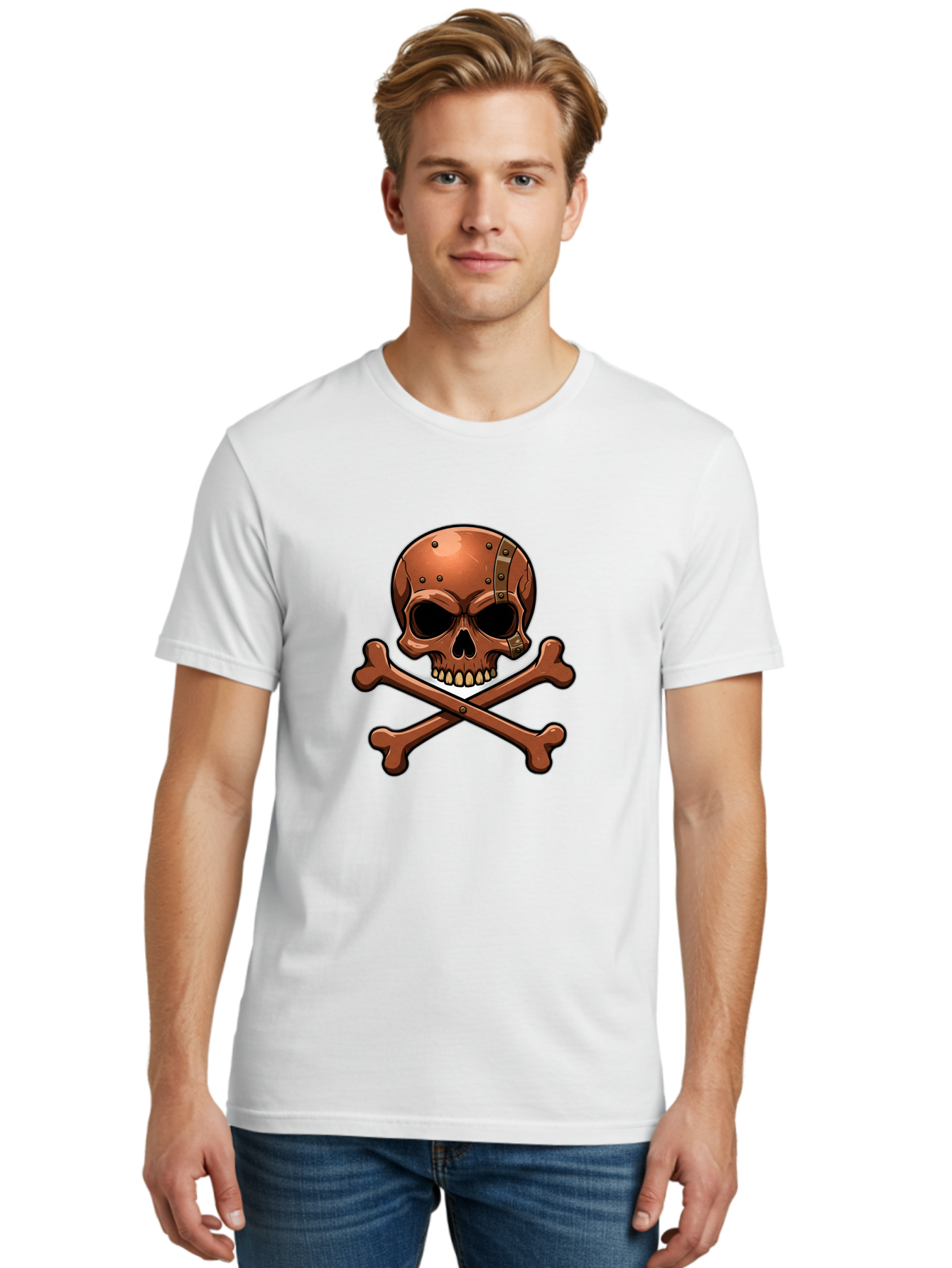 Jolly-Roger-Skull-And-Bones Men'S Graphic Tee, 100% Cotton, Comfortable Casual Summer Wear, Machine Washable, Skull And Crossbones, Pirate Symbol, Jolly Roger, Danger Sign, Warning Symbol, Pirate Flag, Crossbones Symbol, Skull Icon Bae474