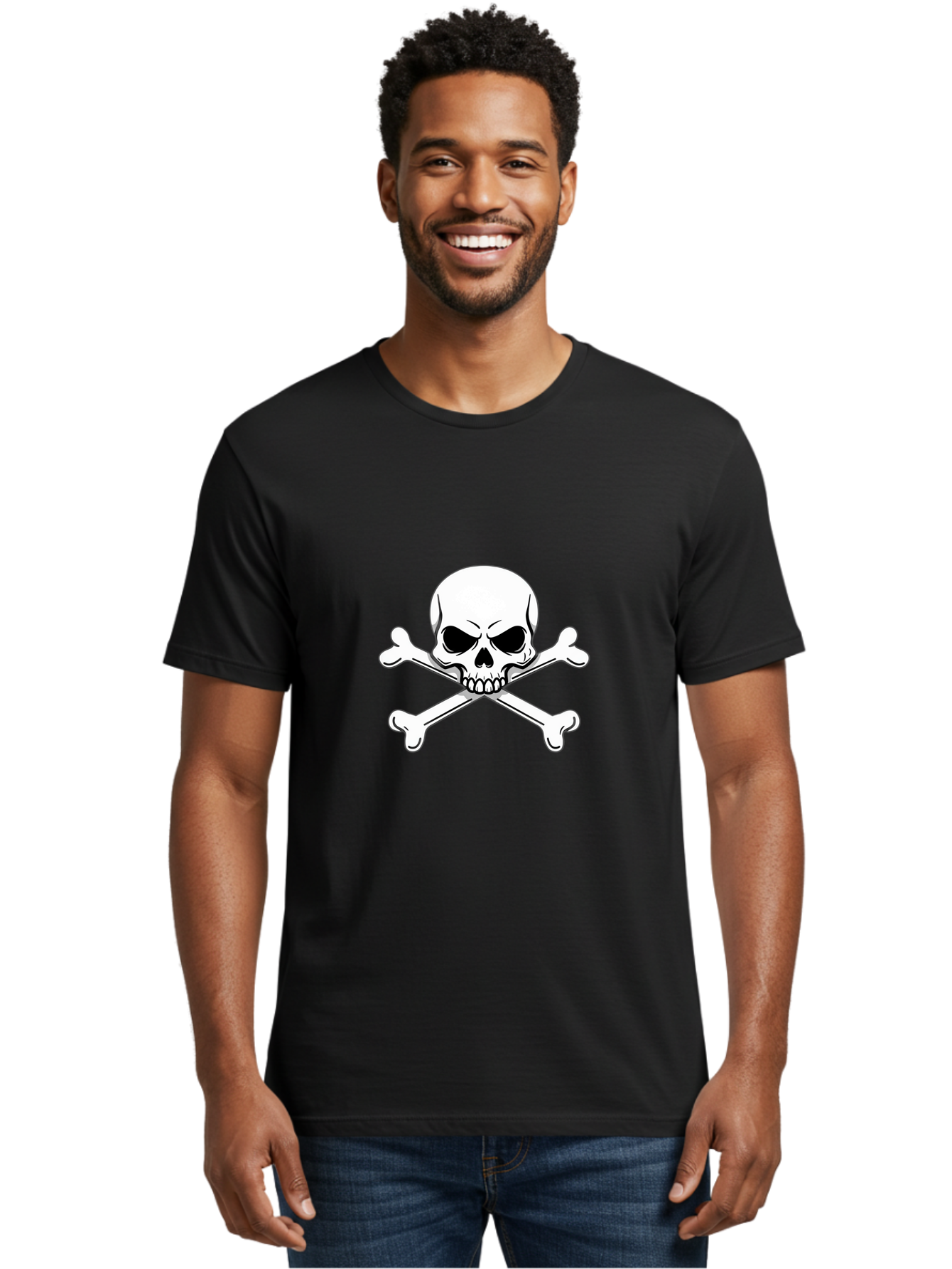 Jolly-Roger-Skull-And-Crossbones Men'S Graphic Tee, 100% Cotton, Comfortable Casual Summer Wear, Machine Washable, Skull And Crossbones, Pirate Symbol, Danger Warning, Jolly Roger Flag, Pirate Flag, Skull Illustration, Pirate Emblem, Bae475