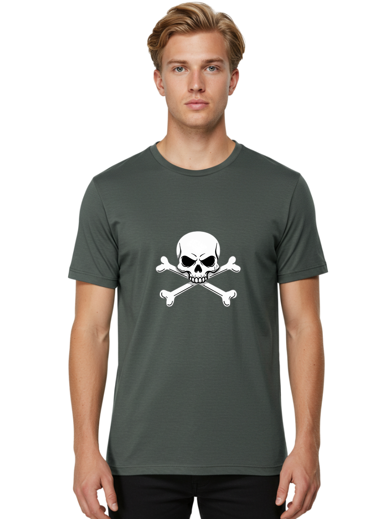 Jolly-Roger-Skull-And-Crossbones Men'S Graphic Tee, 100% Cotton, Comfortable Casual Summer Wear, Machine Washable, Skull And Crossbones, Pirate Symbol, Danger Warning, Jolly Roger Flag, Pirate Flag, Skull Illustration, Pirate Emblem, Bae475