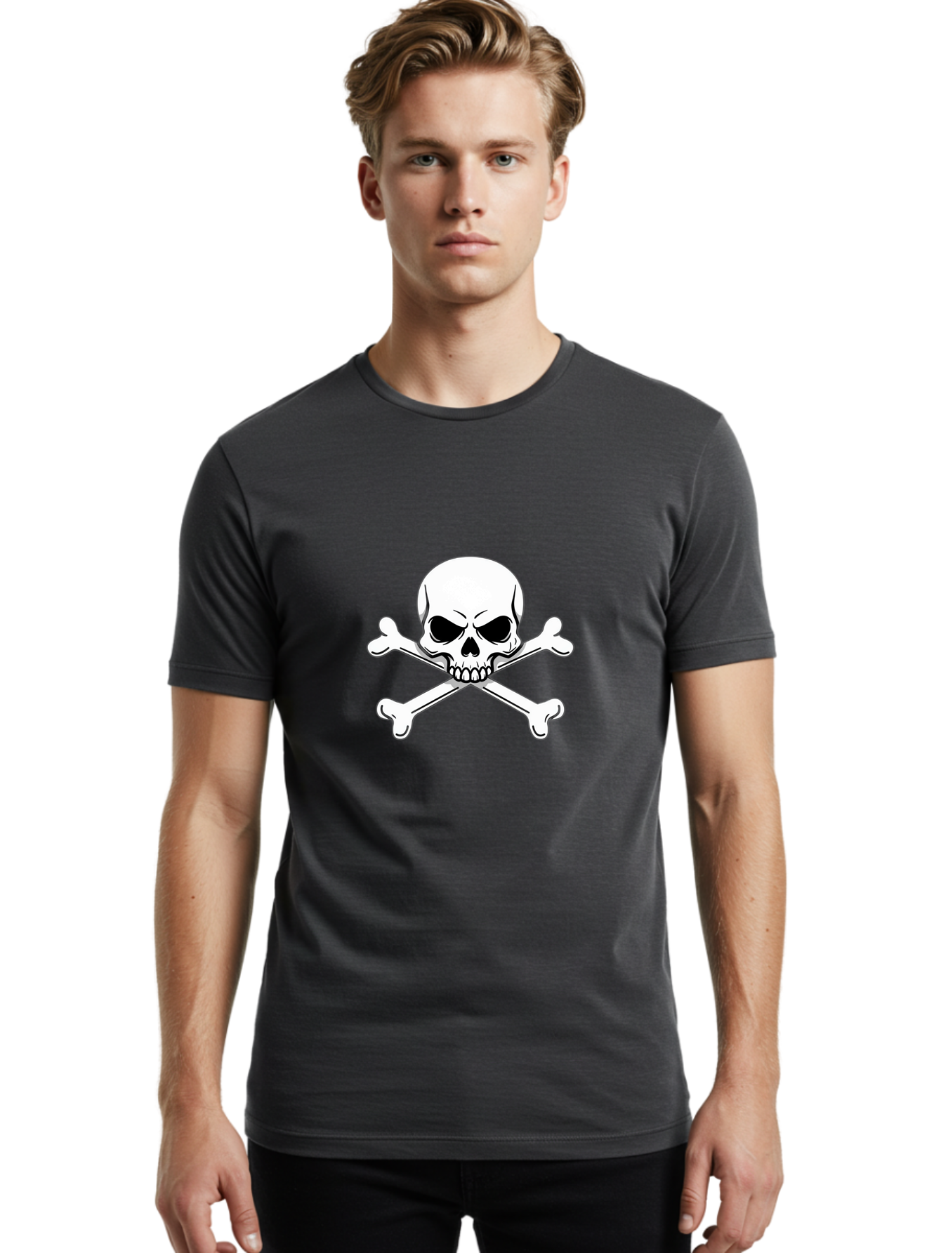 Jolly-Roger-Skull-And-Crossbones Men'S Graphic Tee, 100% Cotton, Comfortable Casual Summer Wear, Machine Washable, Skull And Crossbones, Pirate Symbol, Danger Warning, Jolly Roger Flag, Pirate Flag, Skull Illustration, Pirate Emblem, Bae475