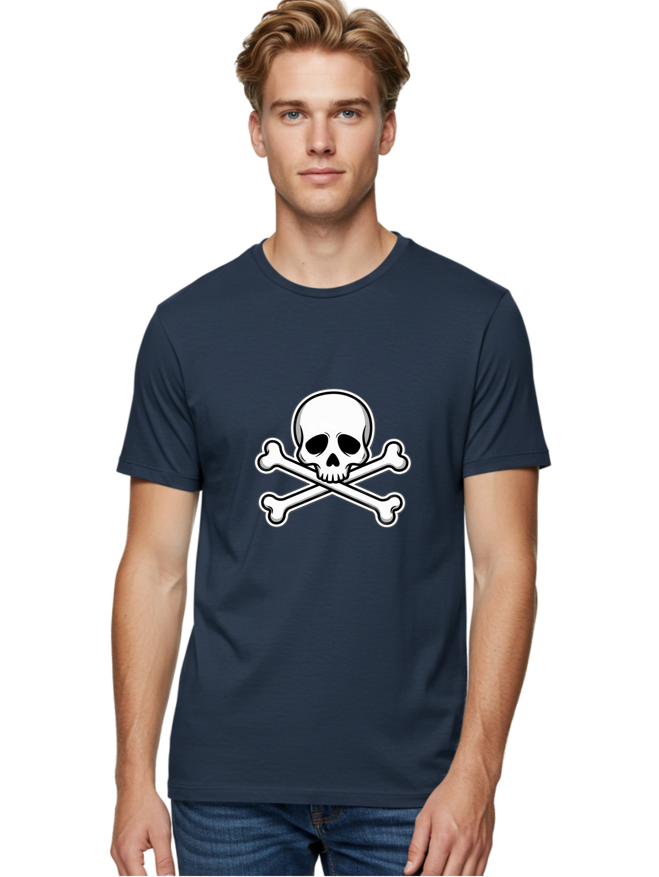 Jolly-Roger-Skull Men'S Graphic Tee, 100% Cotton, Comfortable Casual Summer Wear, Machine Washable, Skull And Crossbones, Pirate Symbol, Danger Sign, Warning Sign, Pirate Flag, Danger Alert, Caution Symbol Bae476