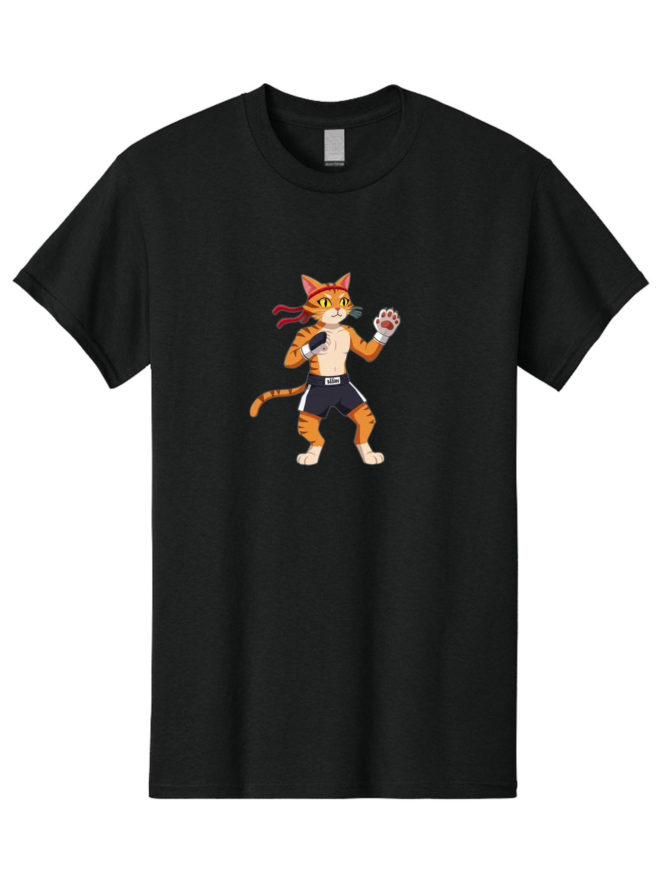 Katom Men'S Graphic Tee, 100% Cotton, Comfortable Casual Summer Wear, Machine Washable, Cartoon Cat Boxer, Orange Striped Cat, Boxing Gloves, Boxing Shorts, Martial Arts, Fighting Cat, Cartoon Character, Funny Animal, Boxing Pose, Bae477