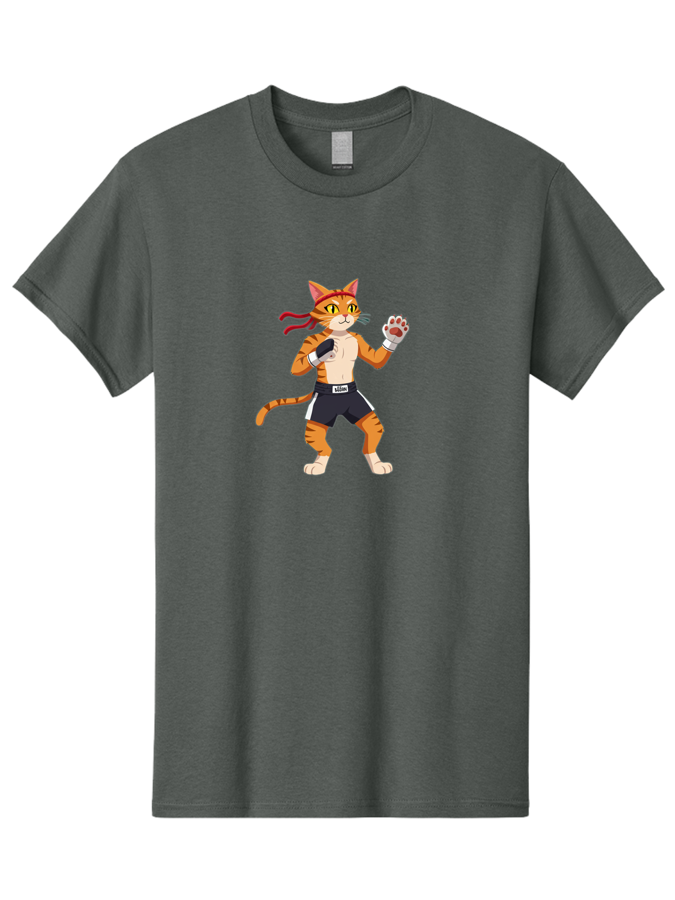 Katom Men'S Graphic Tee, 100% Cotton, Comfortable Casual Summer Wear, Machine Washable, Cartoon Cat Boxer, Orange Striped Cat, Boxing Gloves, Boxing Shorts, Martial Arts, Fighting Cat, Cartoon Character, Funny Animal, Boxing Pose, Bae477