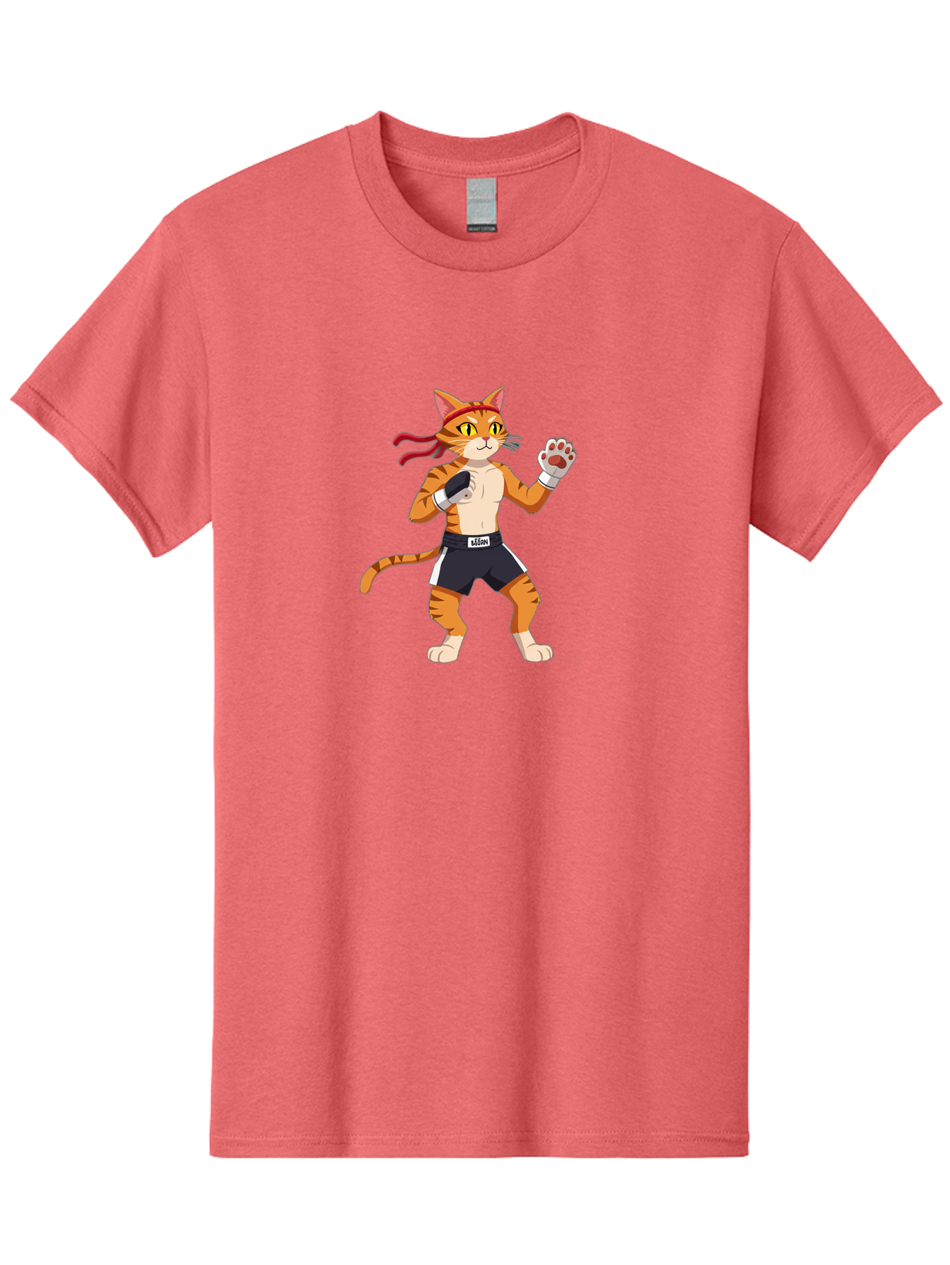 Katom Men'S Graphic Tee, 100% Cotton, Comfortable Casual Summer Wear, Machine Washable, Cartoon Cat Boxer, Orange Striped Cat, Boxing Gloves, Boxing Shorts, Martial Arts, Fighting Cat, Cartoon Character, Funny Animal, Boxing Pose, Bae477