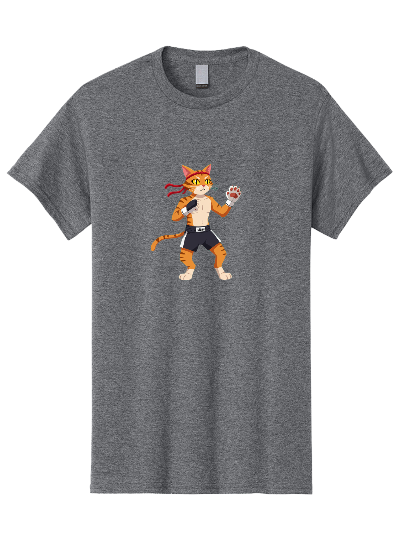 Katom Men'S Graphic Tee, 100% Cotton, Comfortable Casual Summer Wear, Machine Washable, Cartoon Cat Boxer, Orange Striped Cat, Boxing Gloves, Boxing Shorts, Martial Arts, Fighting Cat, Cartoon Character, Funny Animal, Boxing Pose, Bae477