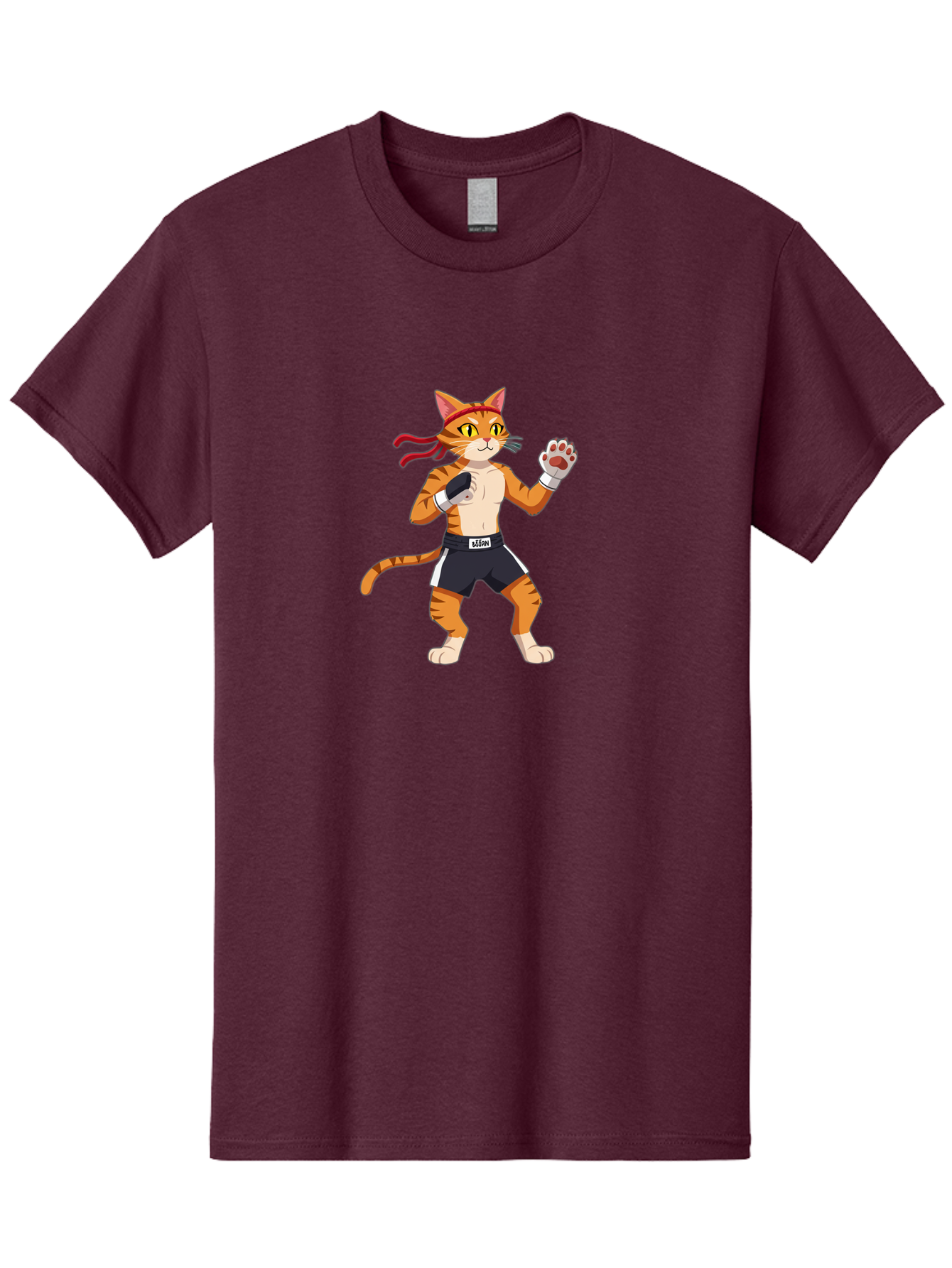 Katom Men'S Graphic Tee, 100% Cotton, Comfortable Casual Summer Wear, Machine Washable, Cartoon Cat Boxer, Orange Striped Cat, Boxing Gloves, Boxing Shorts, Martial Arts, Fighting Cat, Cartoon Character, Funny Animal, Boxing Pose, Bae477