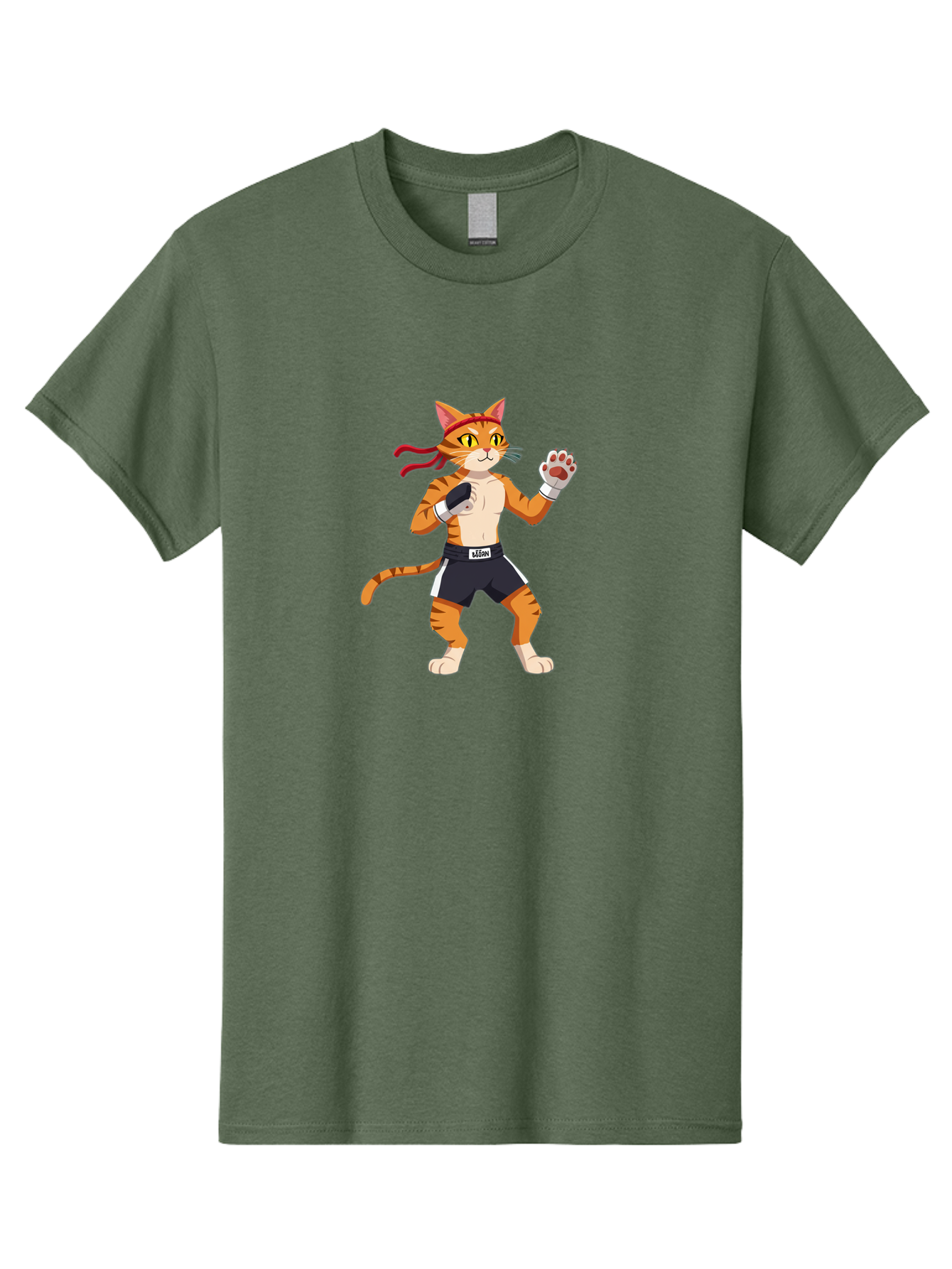 Katom Men'S Graphic Tee, 100% Cotton, Comfortable Casual Summer Wear, Machine Washable, Cartoon Cat Boxer, Orange Striped Cat, Boxing Gloves, Boxing Shorts, Martial Arts, Fighting Cat, Cartoon Character, Funny Animal, Boxing Pose, Bae477