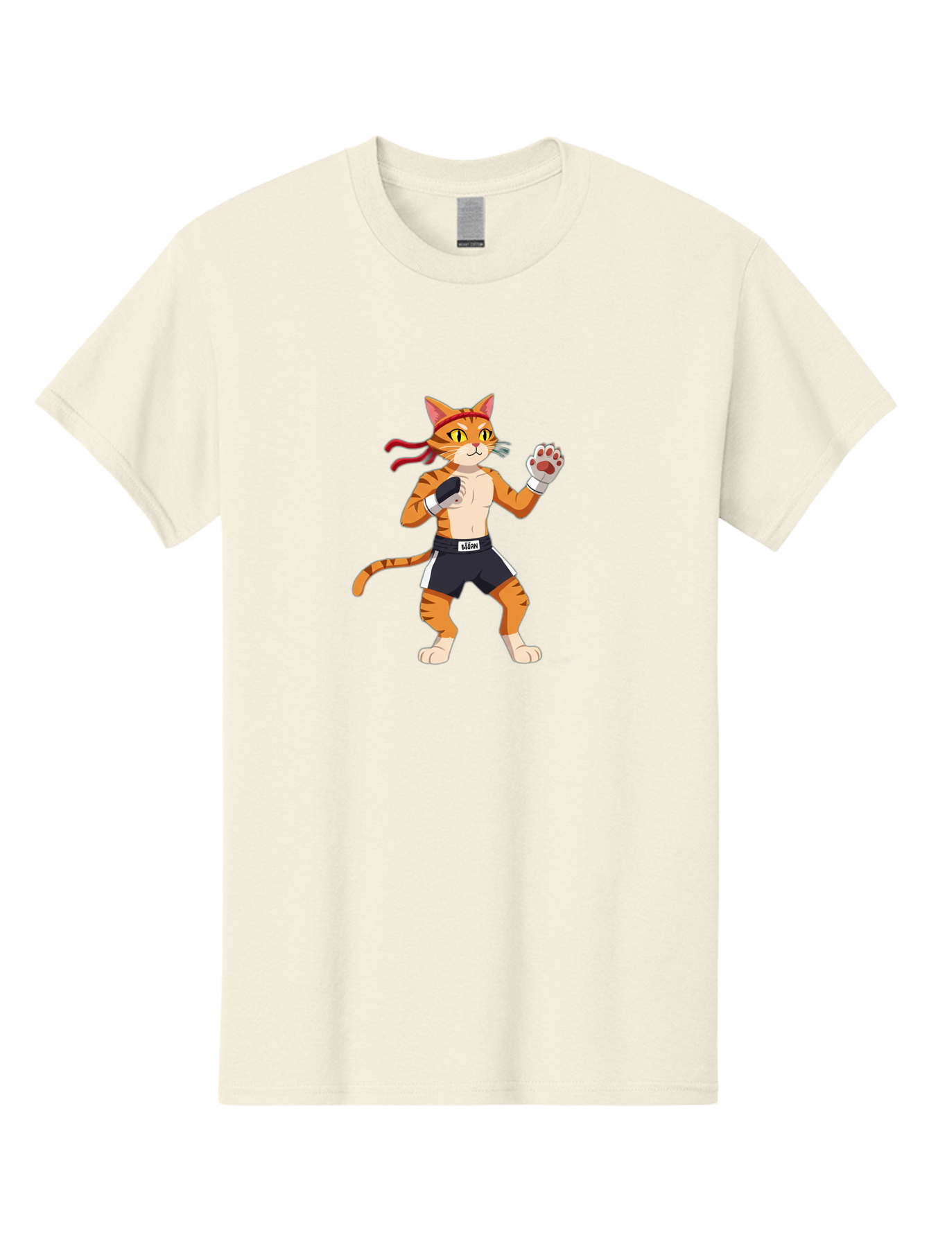 Katom Men'S Graphic Tee, 100% Cotton, Comfortable Casual Summer Wear, Machine Washable, Cartoon Cat Boxer, Orange Striped Cat, Boxing Gloves, Boxing Shorts, Martial Arts, Fighting Cat, Cartoon Character, Funny Animal, Boxing Pose, Bae477