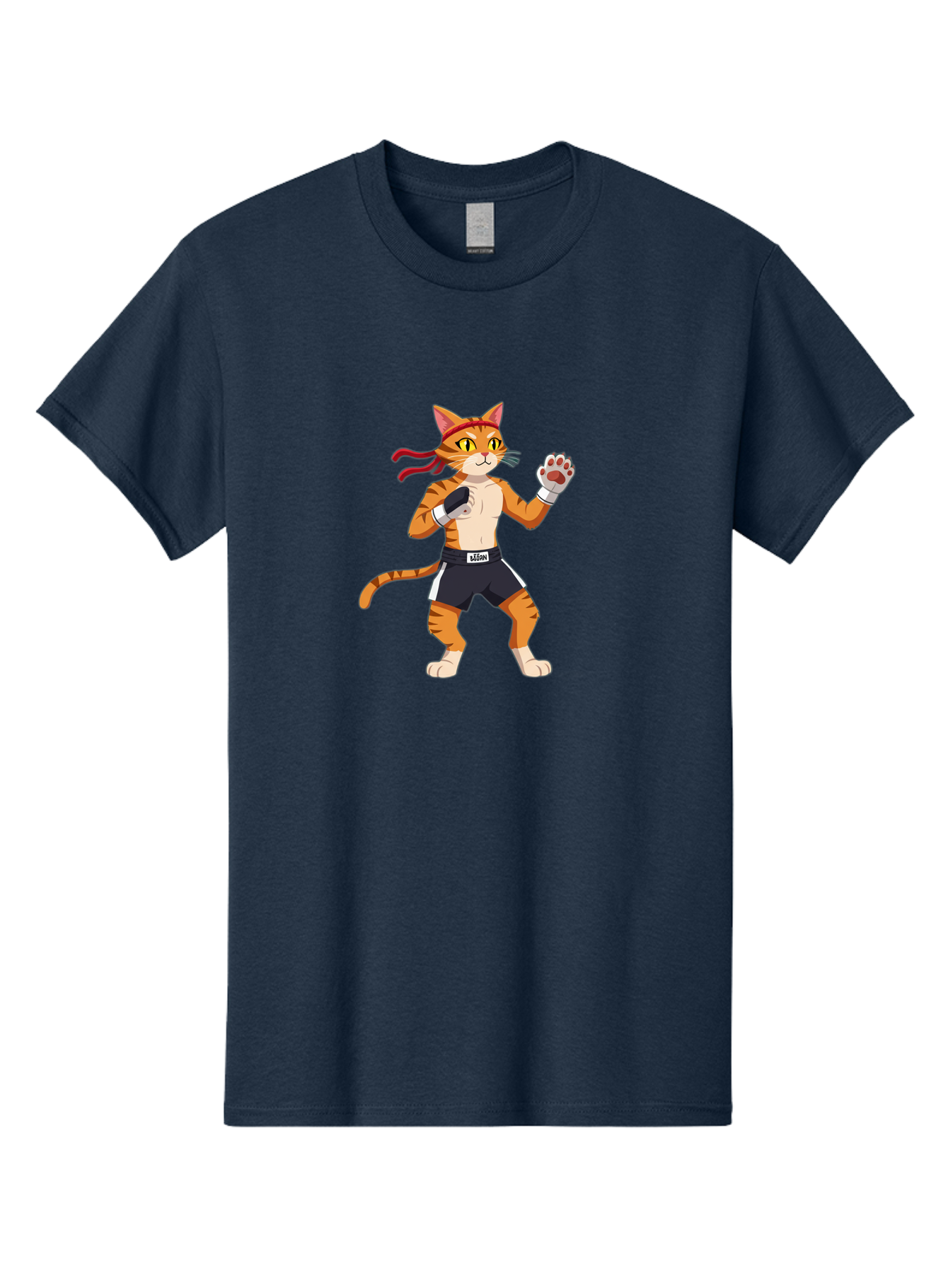 Katom Men'S Graphic Tee, 100% Cotton, Comfortable Casual Summer Wear, Machine Washable, Cartoon Cat Boxer, Orange Striped Cat, Boxing Gloves, Boxing Shorts, Martial Arts, Fighting Cat, Cartoon Character, Funny Animal, Boxing Pose, Bae477