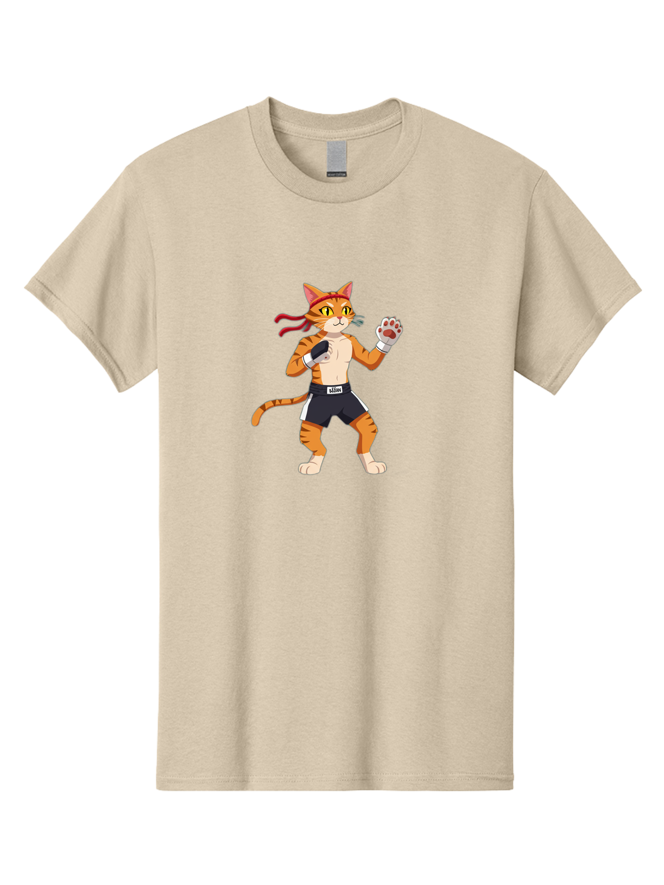 Katom Men'S Graphic Tee, 100% Cotton, Comfortable Casual Summer Wear, Machine Washable, Cartoon Cat Boxer, Orange Striped Cat, Boxing Gloves, Boxing Shorts, Martial Arts, Fighting Cat, Cartoon Character, Funny Animal, Boxing Pose, Bae477