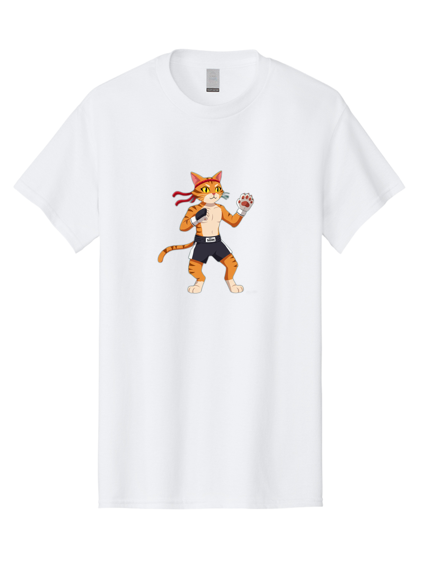 Katom Men'S Graphic Tee, 100% Cotton, Comfortable Casual Summer Wear, Machine Washable, Cartoon Cat Boxer, Orange Striped Cat, Boxing Gloves, Boxing Shorts, Martial Arts, Fighting Cat, Cartoon Character, Funny Animal, Boxing Pose, Bae477