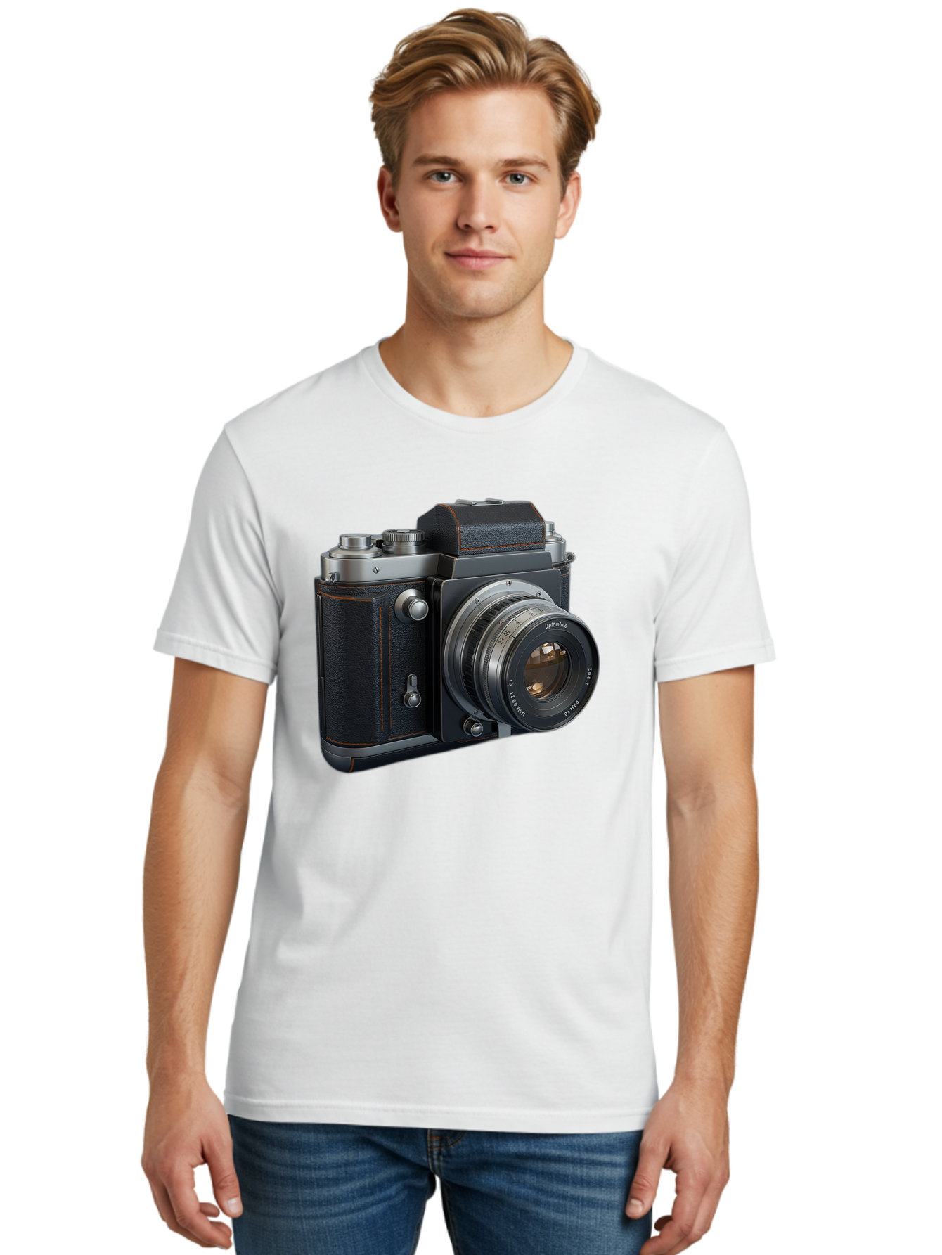 Leica-M6 Men'S Graphic Tee, 100% Cotton, Comfortable Casual Summer Wear, Machine Washable, Vintage Camera, Black Leather, Silver Accents, High-End Photography Equipment, Classic Design, Film Camera, Leica M6, Photography Gear, Retro Style Bae485