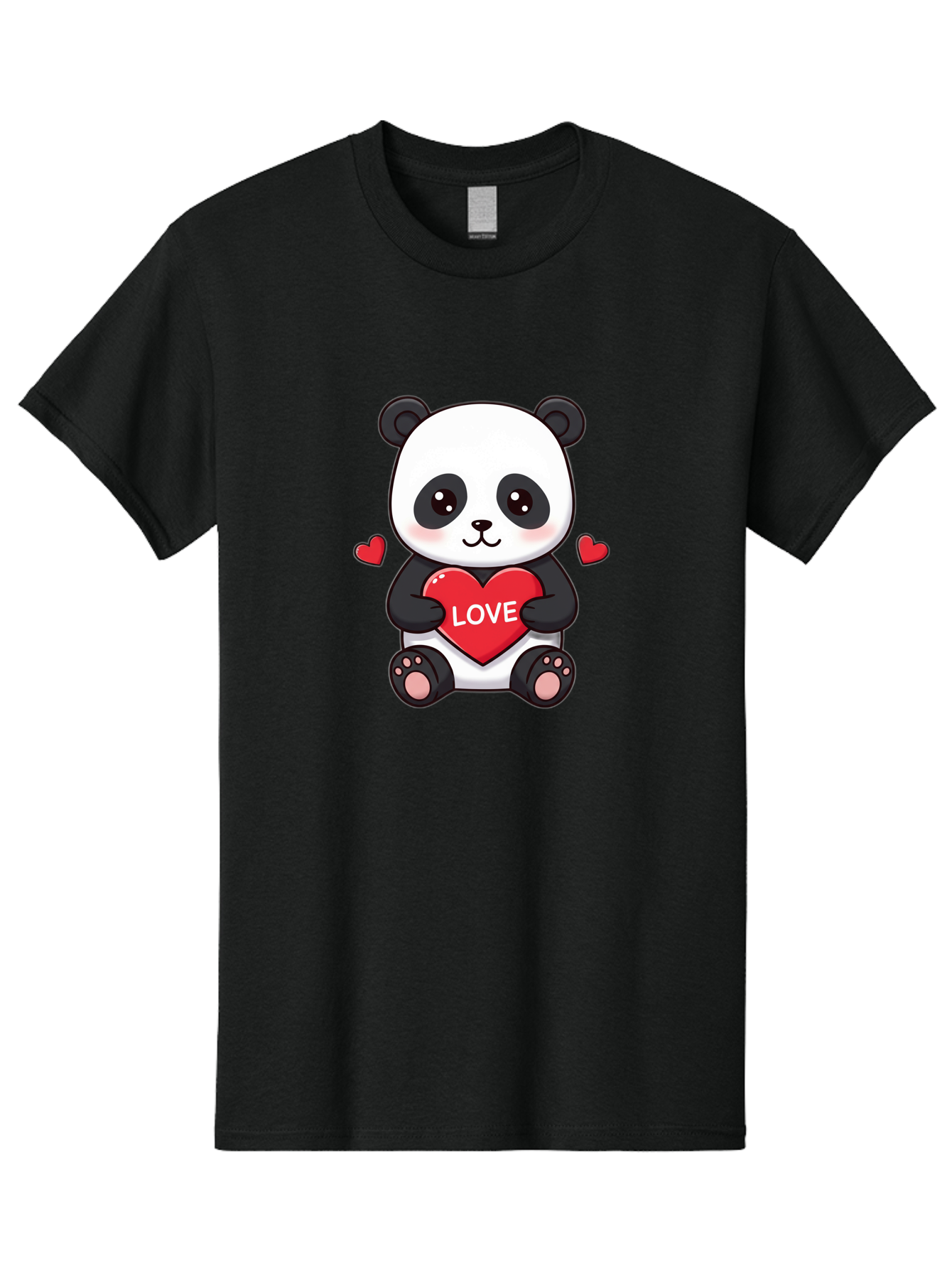 Love-Panda Men'S Graphic Tee, 100% Cotton, Comfortable Casual Summer Wear, Machine Washable, Cute Panda Bear, Love Heart, Red Heart With Love, Adorable Cartoon Character, Kawaii Illustration, Heartwarming Scene, Panda Love Bae486