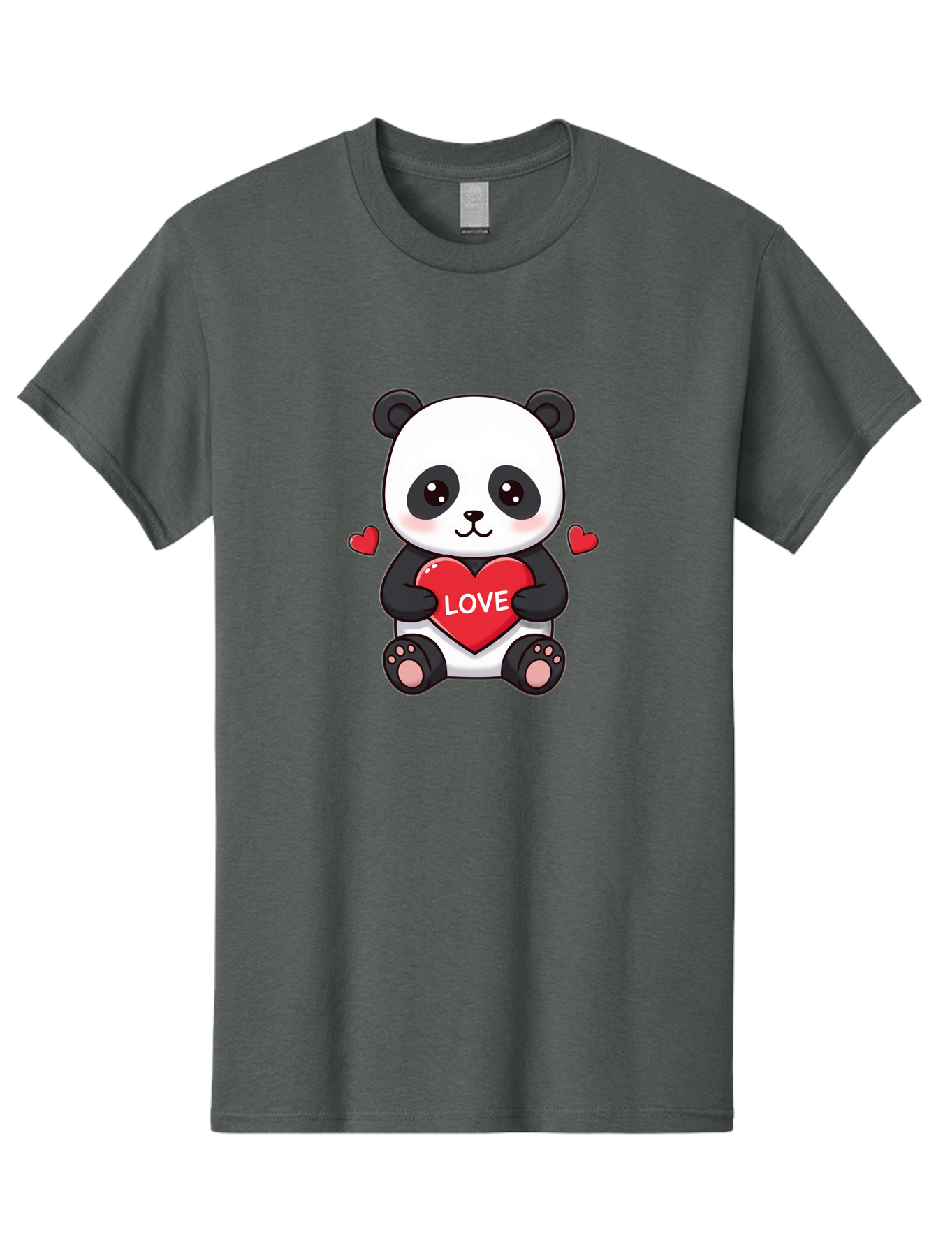 Love-Panda Men'S Graphic Tee, 100% Cotton, Comfortable Casual Summer Wear, Machine Washable, Cute Panda Bear, Love Heart, Red Heart With Love, Adorable Cartoon Character, Kawaii Illustration, Heartwarming Scene, Panda Love Bae486