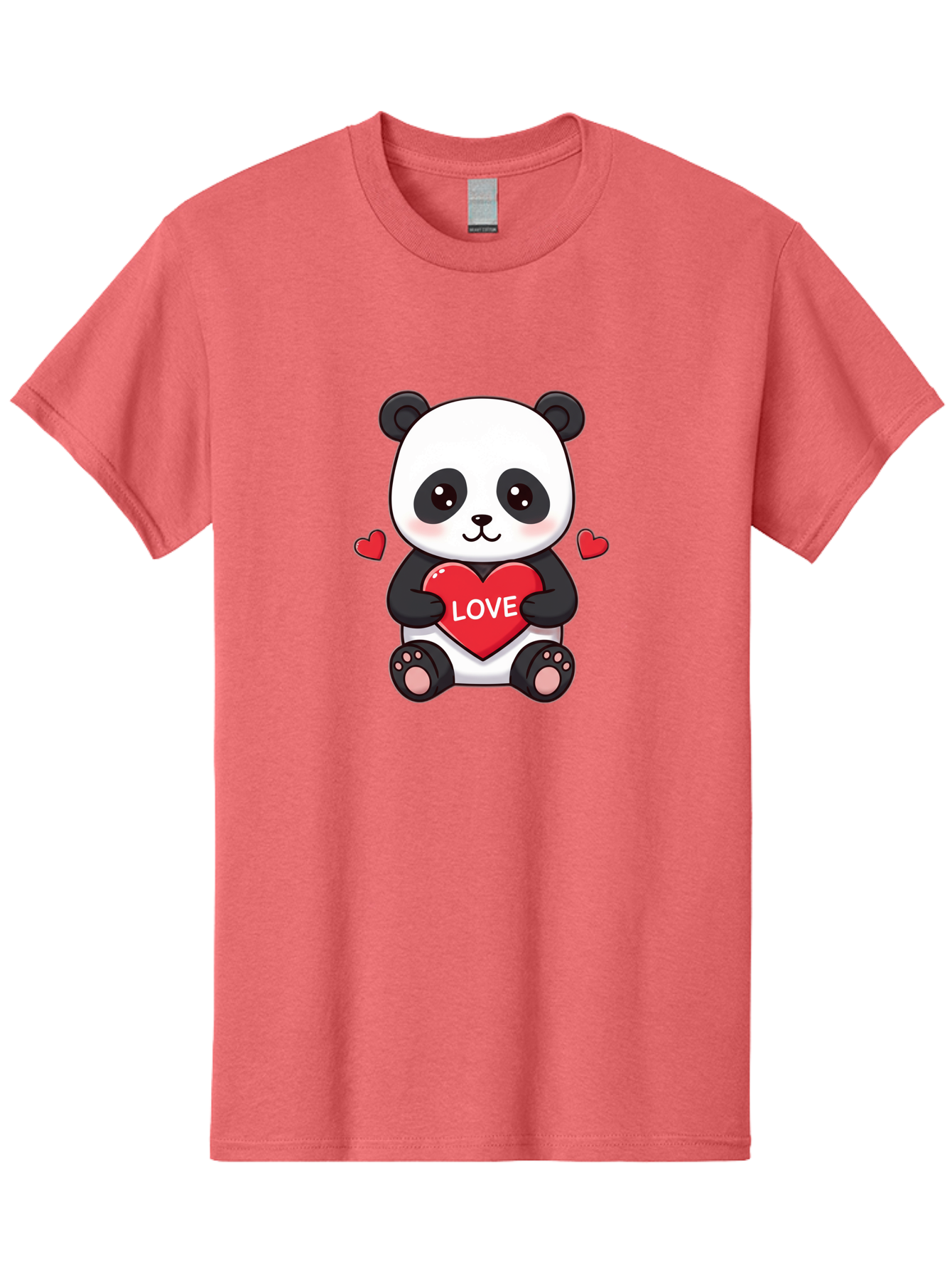 Love-Panda Men'S Graphic Tee, 100% Cotton, Comfortable Casual Summer Wear, Machine Washable, Cute Panda Bear, Love Heart, Red Heart With Love, Adorable Cartoon Character, Kawaii Illustration, Heartwarming Scene, Panda Love Bae486
