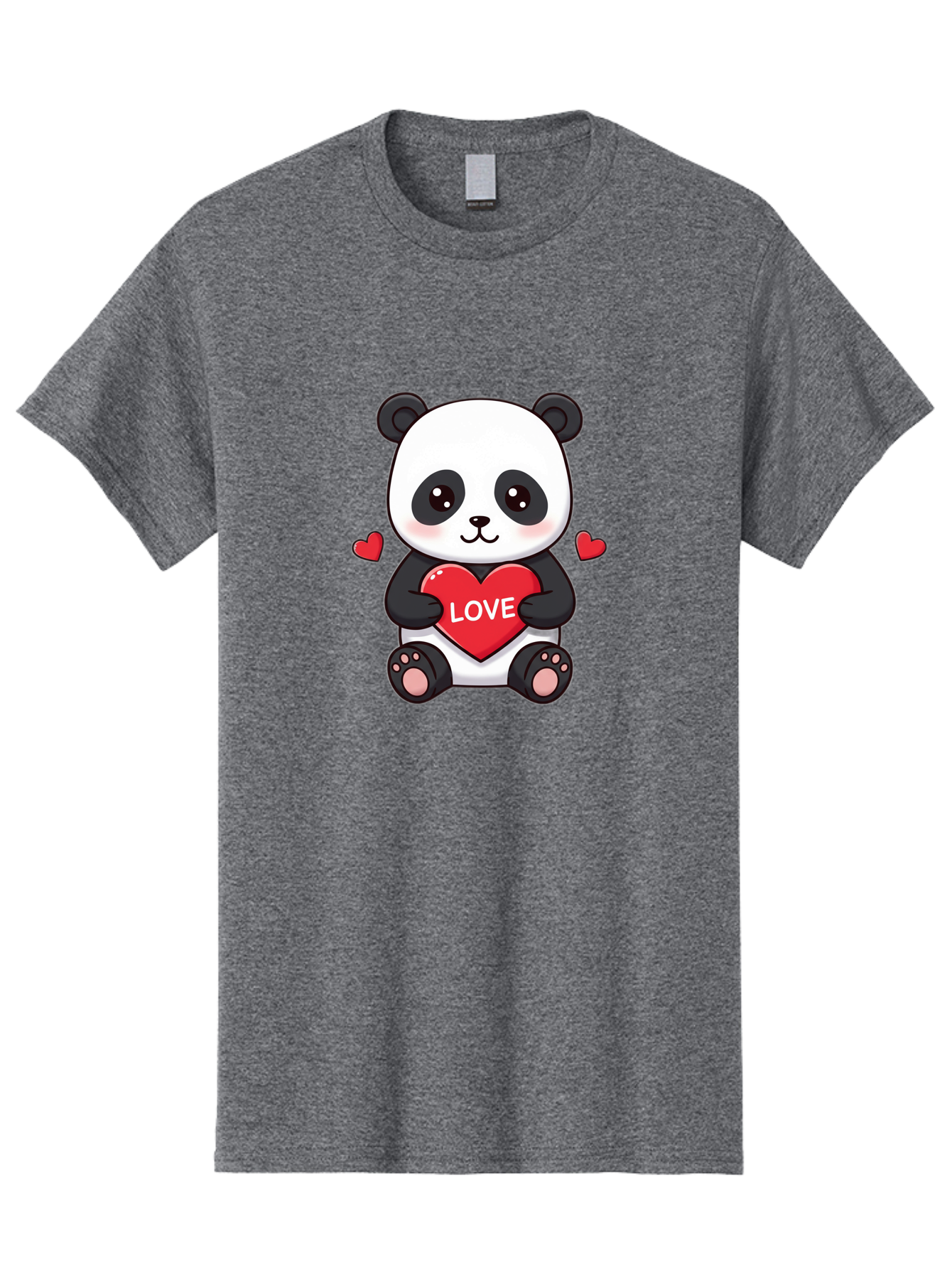 Love-Panda Men'S Graphic Tee, 100% Cotton, Comfortable Casual Summer Wear, Machine Washable, Cute Panda Bear, Love Heart, Red Heart With Love, Adorable Cartoon Character, Kawaii Illustration, Heartwarming Scene, Panda Love Bae486