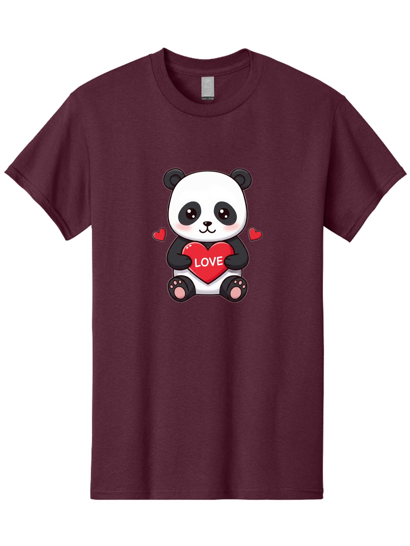 Love-Panda Men'S Graphic Tee, 100% Cotton, Comfortable Casual Summer Wear, Machine Washable, Cute Panda Bear, Love Heart, Red Heart With Love, Adorable Cartoon Character, Kawaii Illustration, Heartwarming Scene, Panda Love Bae486