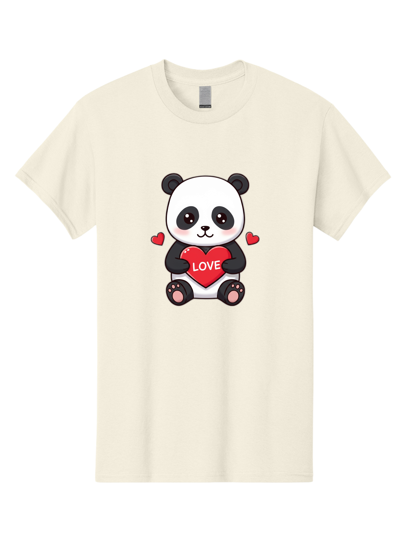 Love-Panda Men'S Graphic Tee, 100% Cotton, Comfortable Casual Summer Wear, Machine Washable, Cute Panda Bear, Love Heart, Red Heart With Love, Adorable Cartoon Character, Kawaii Illustration, Heartwarming Scene, Panda Love Bae486