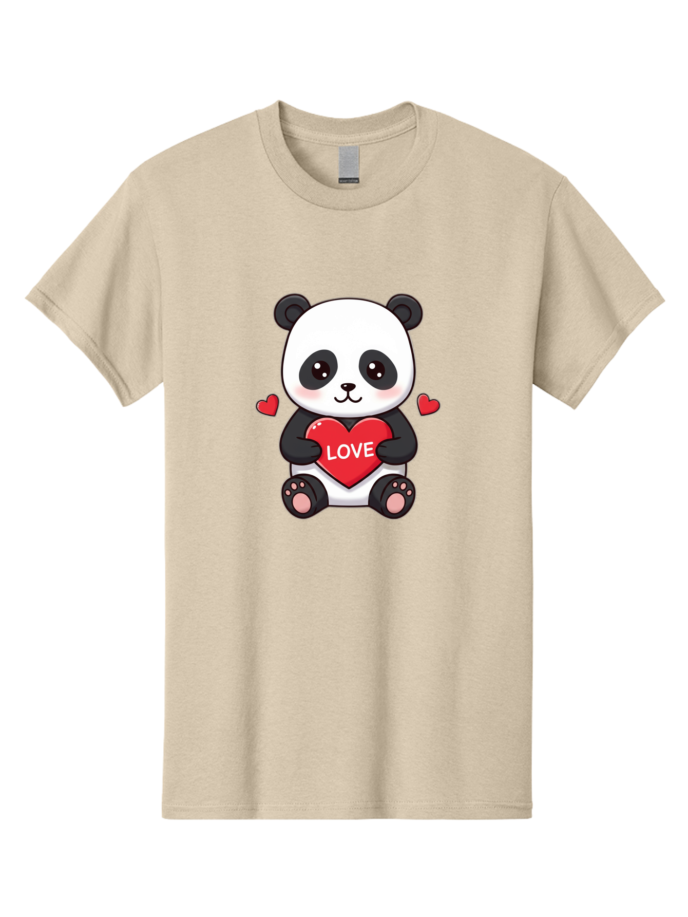 Love-Panda Men'S Graphic Tee, 100% Cotton, Comfortable Casual Summer Wear, Machine Washable, Cute Panda Bear, Love Heart, Red Heart With Love, Adorable Cartoon Character, Kawaii Illustration, Heartwarming Scene, Panda Love Bae486