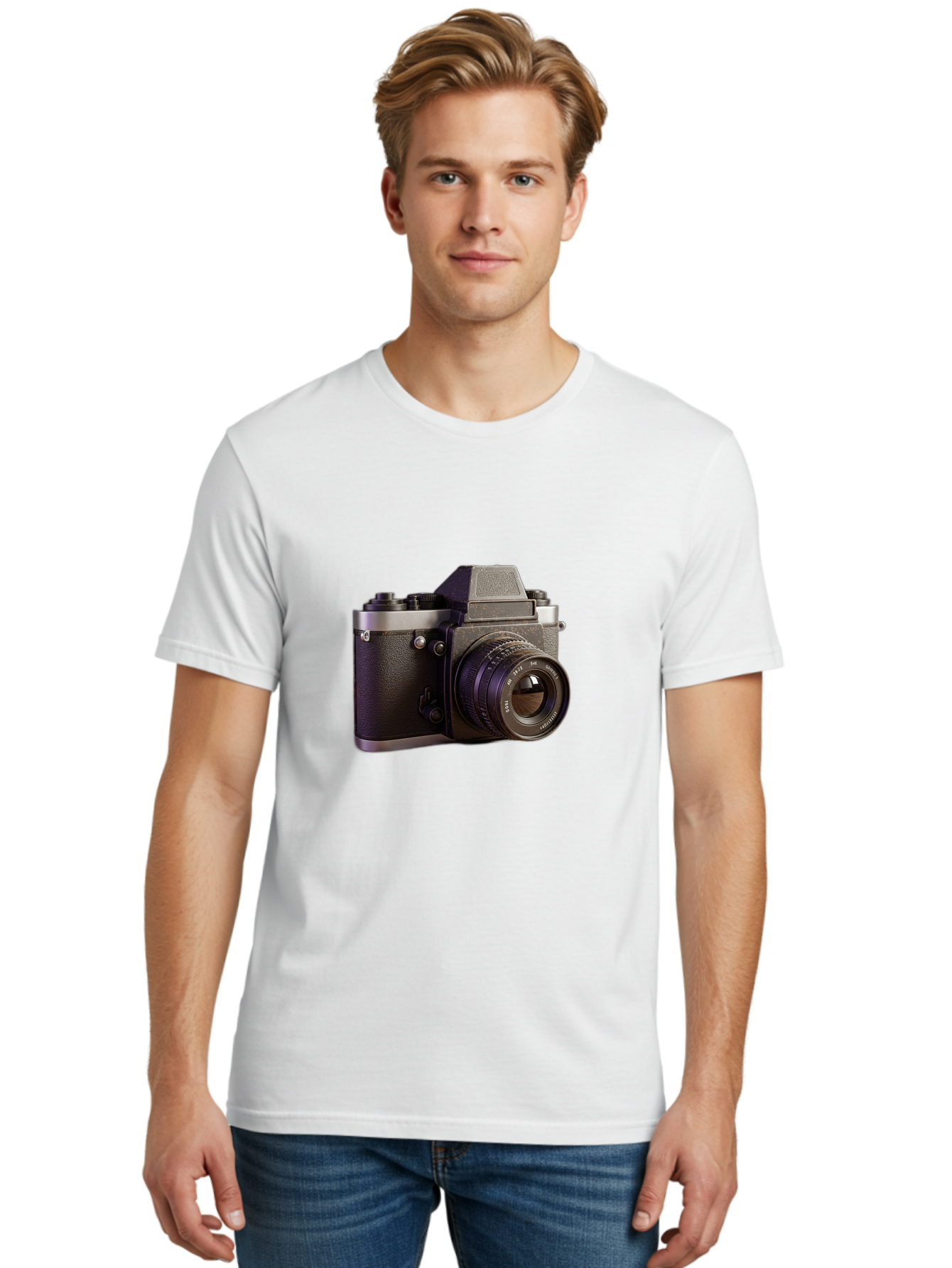 Mamiya-Camera Men'S Graphic Tee, 100% Cotton, Comfortable Casual Summer Wear, Machine Washable, Classic Camera, Vintage Photography, Retro Style, Film Camera, Mc Jupiter 37A, Manual Lens, 135Mm F3.5, Photography Equipment, Camera Lens Bae488