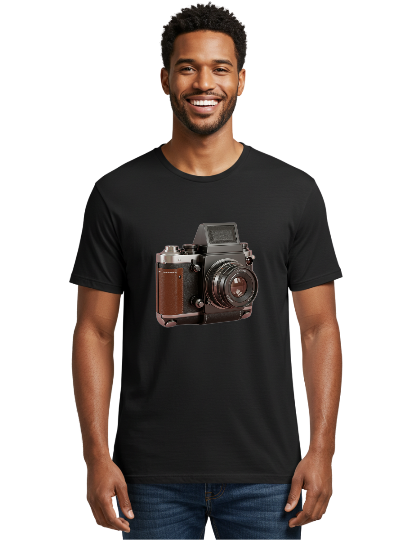 Mamiya-Sekor-50Mm-F-1-7-Lens-On-Camera-Body Men'S Graphic Tee, 100% Cotton, Comfortable Casual Summer Wear, Machine Washable, Hasselblad 500C Camera, Medium Format Camera, Hasselblad Lens, Photography Equipment, Vintage Camera, Classic Design, Bae489