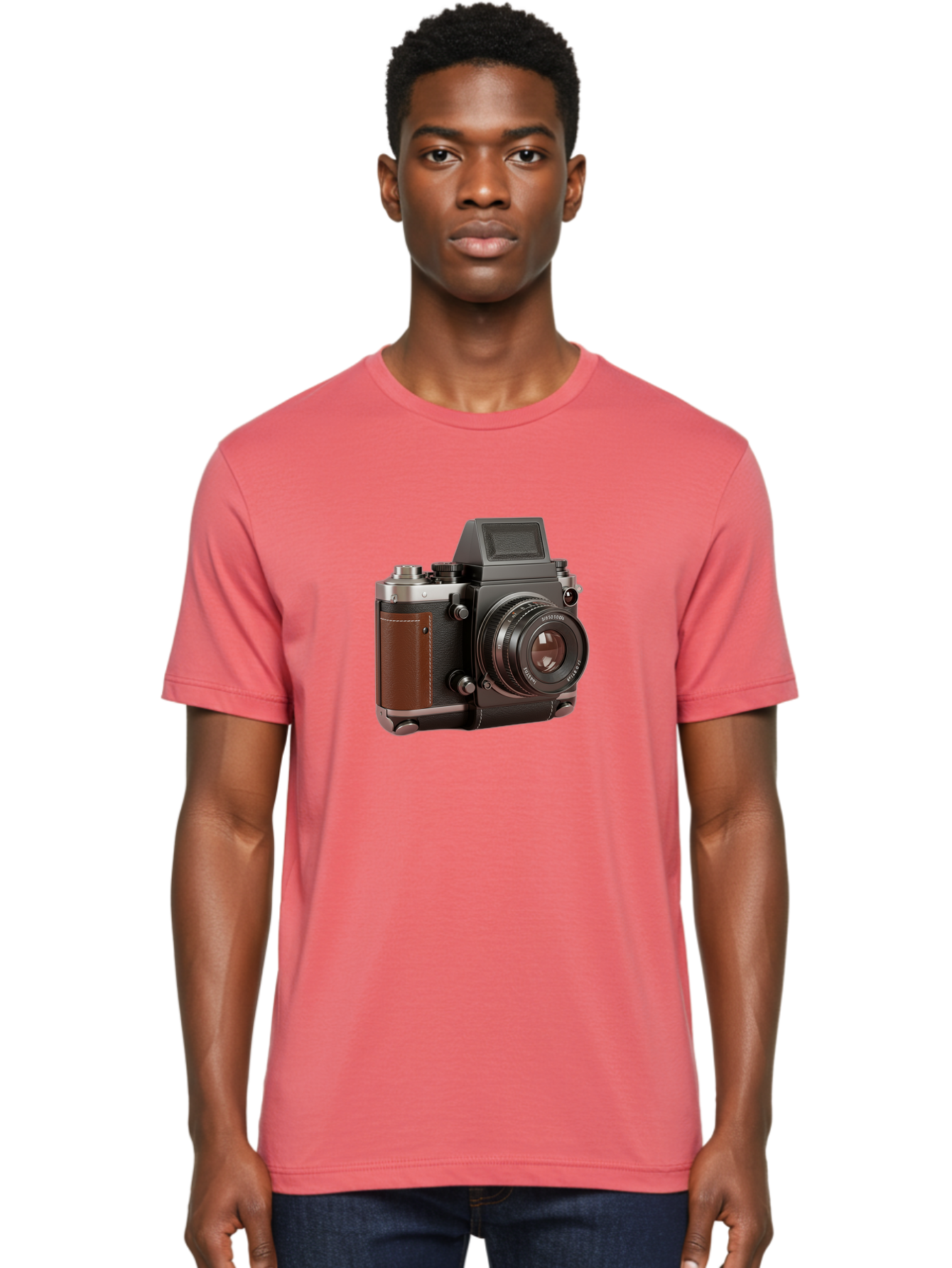 Mamiya-Sekor-50Mm-F-1-7-Lens-On-Camera-Body Men'S Graphic Tee, 100% Cotton, Comfortable Casual Summer Wear, Machine Washable, Hasselblad 500C Camera, Medium Format Camera, Hasselblad Lens, Photography Equipment, Vintage Camera, Classic Design, Bae489