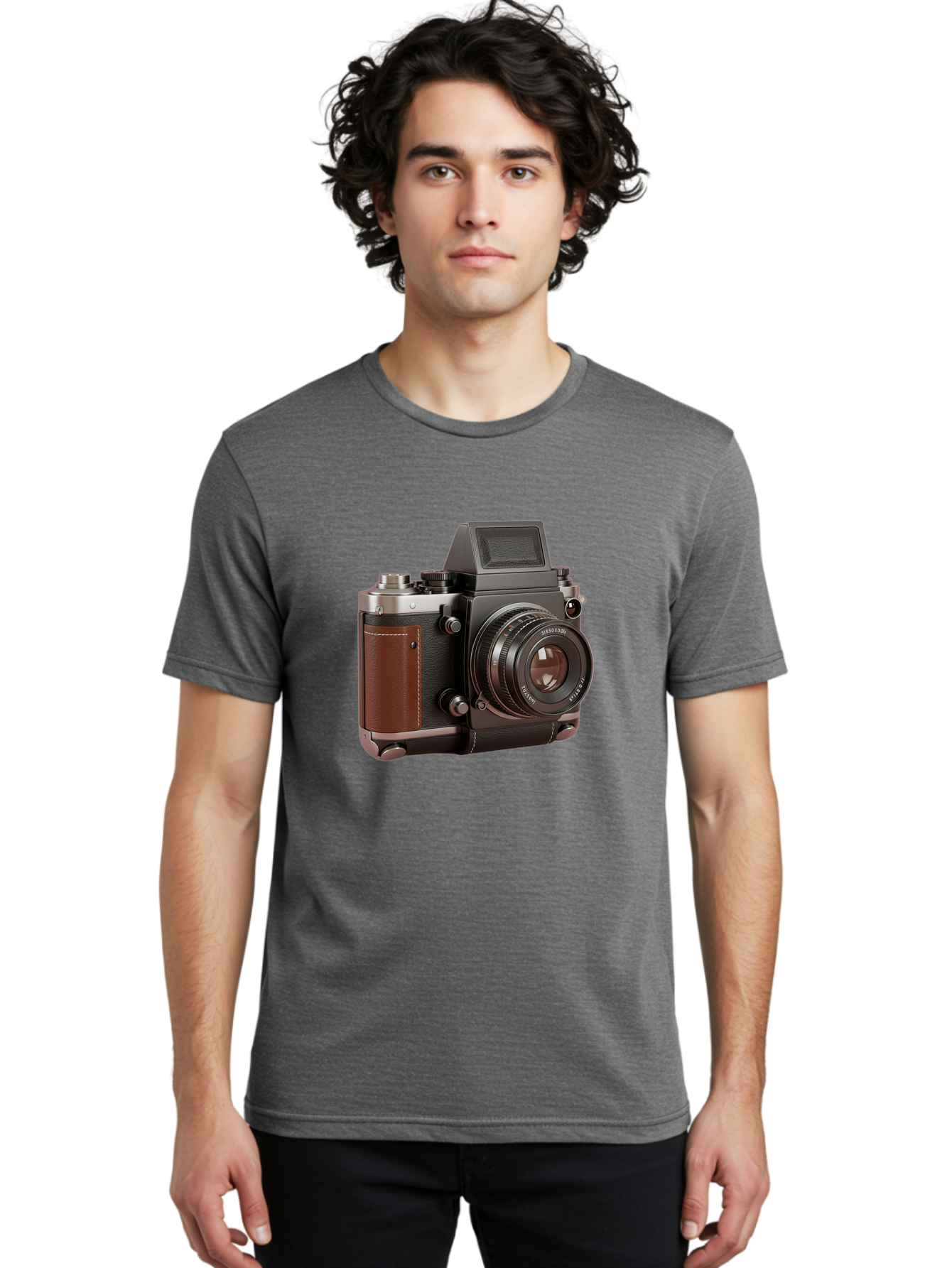 Mamiya-Sekor-50Mm-F-1-7-Lens-On-Camera-Body Men'S Graphic Tee, 100% Cotton, Comfortable Casual Summer Wear, Machine Washable, Hasselblad 500C Camera, Medium Format Camera, Hasselblad Lens, Photography Equipment, Vintage Camera, Classic Design, Bae489