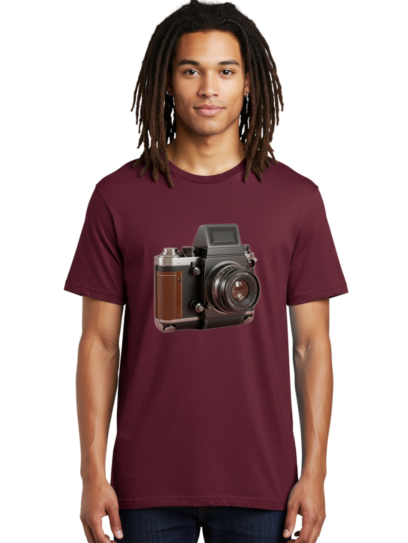 Mamiya-Sekor-50Mm-F-1-7-Lens-On-Camera-Body Men'S Graphic Tee, 100% Cotton, Comfortable Casual Summer Wear, Machine Washable, Hasselblad 500C Camera, Medium Format Camera, Hasselblad Lens, Photography Equipment, Vintage Camera, Classic Design, Bae489