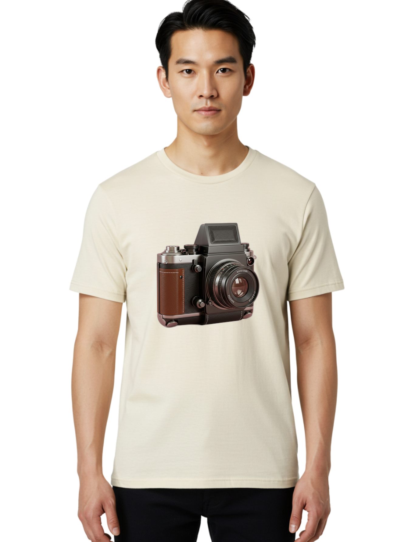 Mamiya-Sekor-50Mm-F-1-7-Lens-On-Camera-Body Men'S Graphic Tee, 100% Cotton, Comfortable Casual Summer Wear, Machine Washable, Hasselblad 500C Camera, Medium Format Camera, Hasselblad Lens, Photography Equipment, Vintage Camera, Classic Design, Bae489