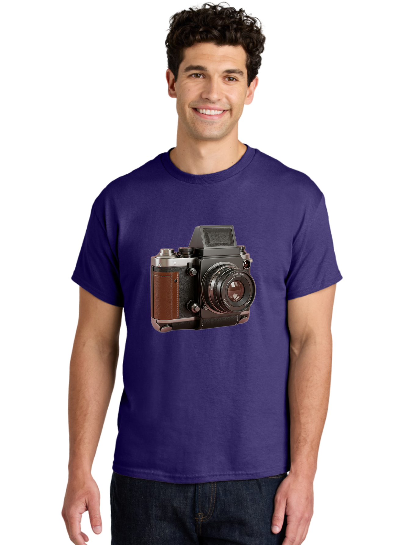 Mamiya-Sekor-50Mm-F-1-7-Lens-On-Camera-Body Men'S Graphic Tee, 100% Cotton, Comfortable Casual Summer Wear, Machine Washable, Hasselblad 500C Camera, Medium Format Camera, Hasselblad Lens, Photography Equipment, Vintage Camera, Classic Design, Bae489