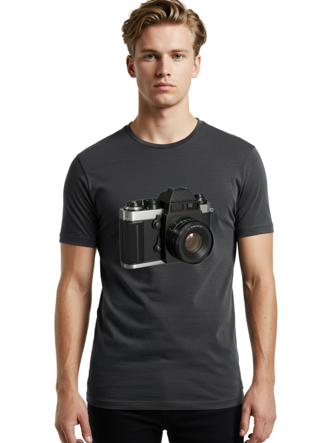 Mc-Lens-50Mm-F2 Men'S Graphic Tee, 100% Cotton, Comfortable Casual Summer Wear, Machine Washable, Vintage Camera, Photography Equipment, Film Camera, Classic Design, Black And Silver, Camera Lens, Photography Gear, Lc Ersin 28 Fx Lens Bae491