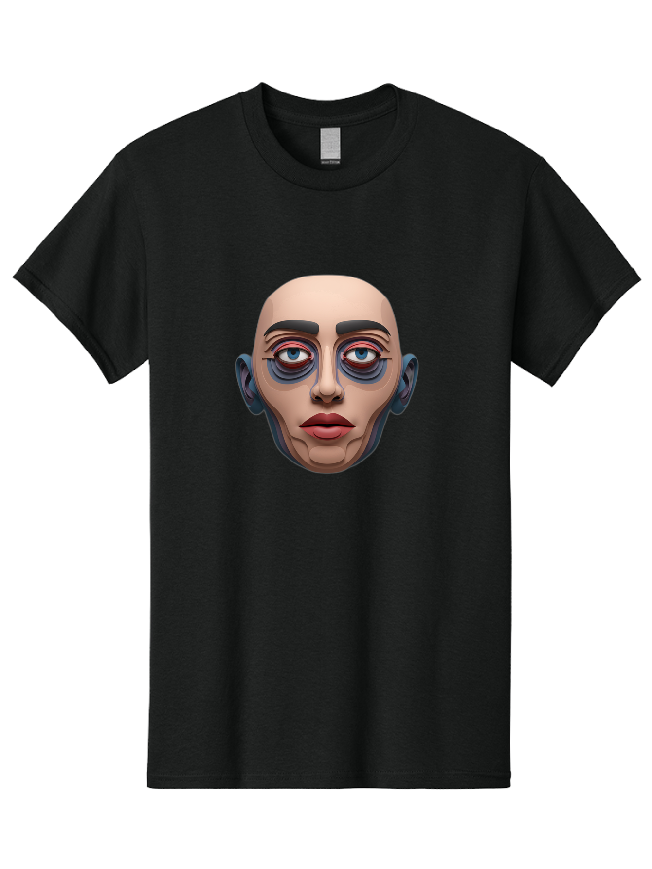 Melting-Face Men'S Graphic Tee, 100% Cotton, Comfortable Casual Summer Wear, Machine Washable, Expressive Face, Surprised Look, Wide-Eyed Expression, Bold Eyebrows, Digital Art, Futuristic Character, Cartoon Style, Emotive Illustration, Bae493