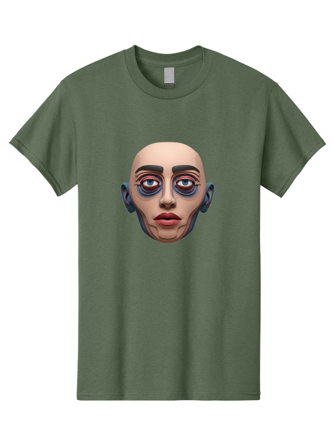 Melting-Face Men'S Graphic Tee, 100% Cotton, Comfortable Casual Summer Wear, Machine Washable, Expressive Face, Surprised Look, Wide-Eyed Expression, Bold Eyebrows, Digital Art, Futuristic Character, Cartoon Style, Emotive Illustration, Bae493