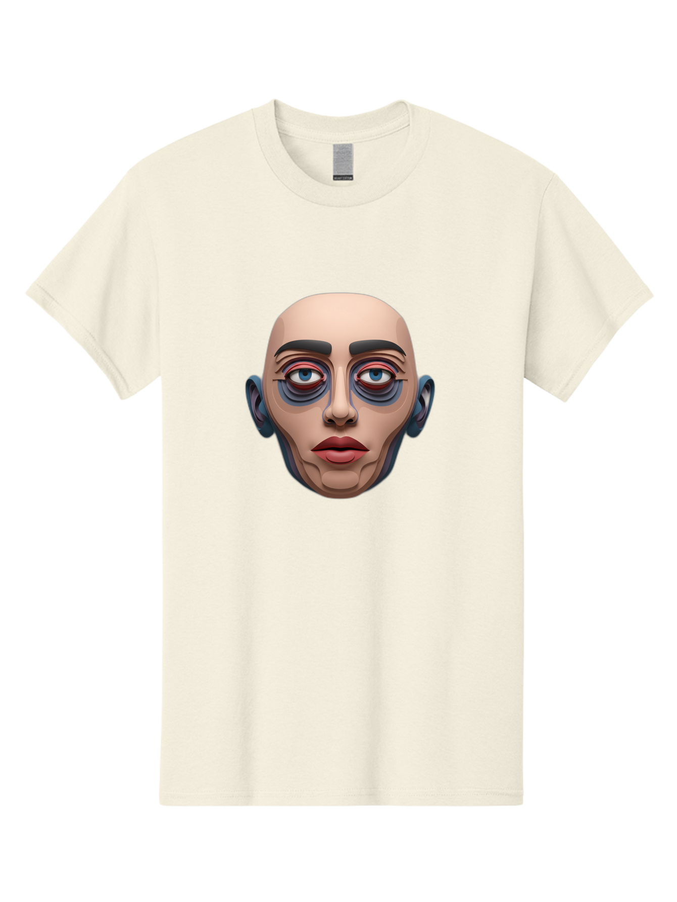 Melting-Face Men'S Graphic Tee, 100% Cotton, Comfortable Casual Summer Wear, Machine Washable, Expressive Face, Surprised Look, Wide-Eyed Expression, Bold Eyebrows, Digital Art, Futuristic Character, Cartoon Style, Emotive Illustration, Bae493