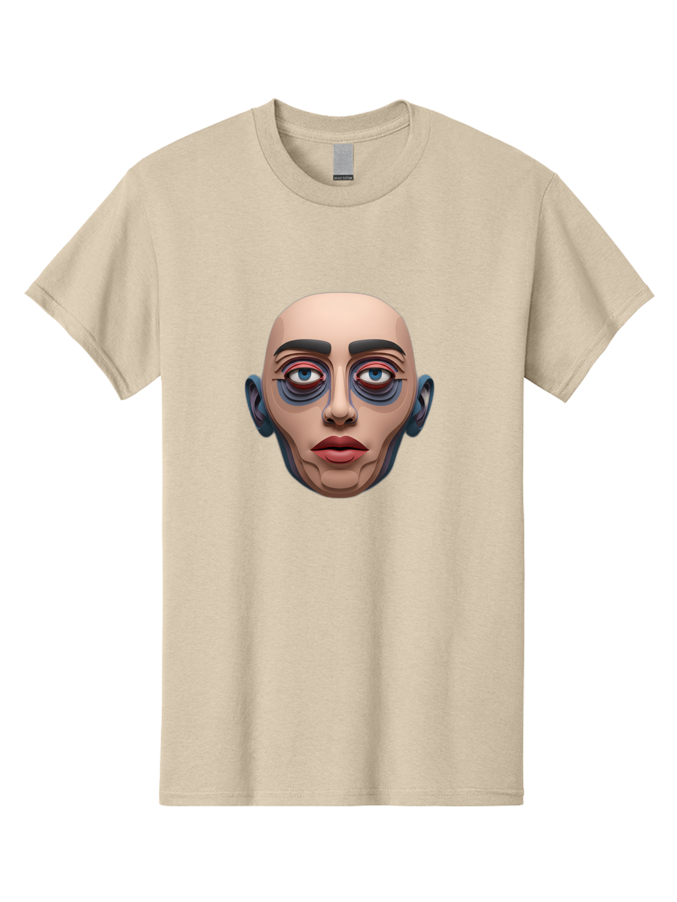 Melting-Face Men'S Graphic Tee, 100% Cotton, Comfortable Casual Summer Wear, Machine Washable, Expressive Face, Surprised Look, Wide-Eyed Expression, Bold Eyebrows, Digital Art, Futuristic Character, Cartoon Style, Emotive Illustration, Bae493