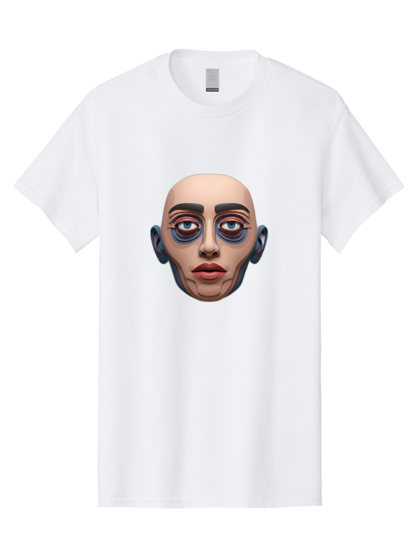 Melting-Face Men'S Graphic Tee, 100% Cotton, Comfortable Casual Summer Wear, Machine Washable, Expressive Face, Surprised Look, Wide-Eyed Expression, Bold Eyebrows, Digital Art, Futuristic Character, Cartoon Style, Emotive Illustration, Bae493