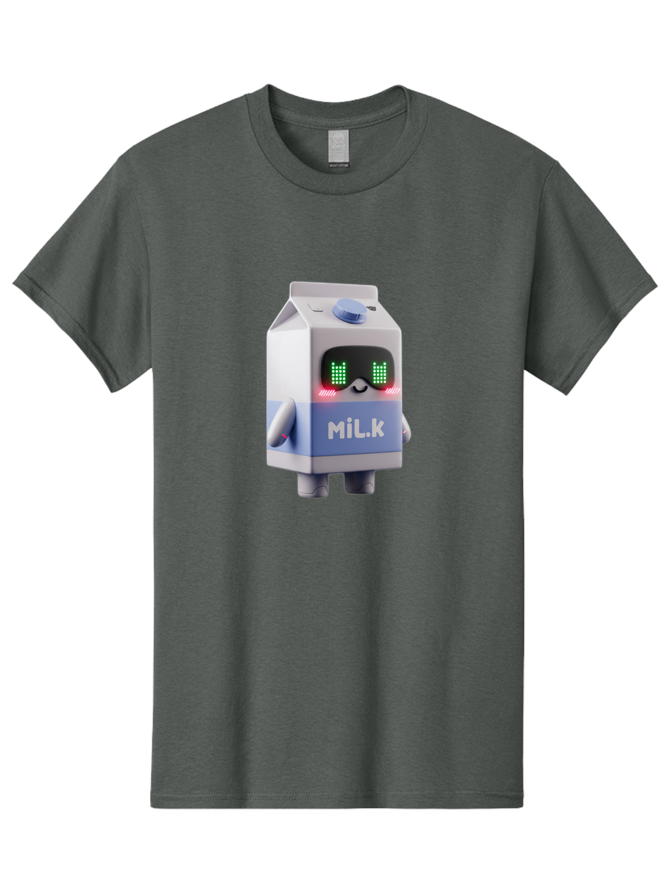 Mil-K-Milk-Carton-Robot Men'S Graphic Tee, 100% Cotton, Comfortable Casual Summer Wear, Machine Washable, Cartoon Milk Carton, Robotic Character, Digital Illustration, Futuristic Design, Glowing Eyes, Led Lights, Cute Mascot, Dairy Product, Bae495