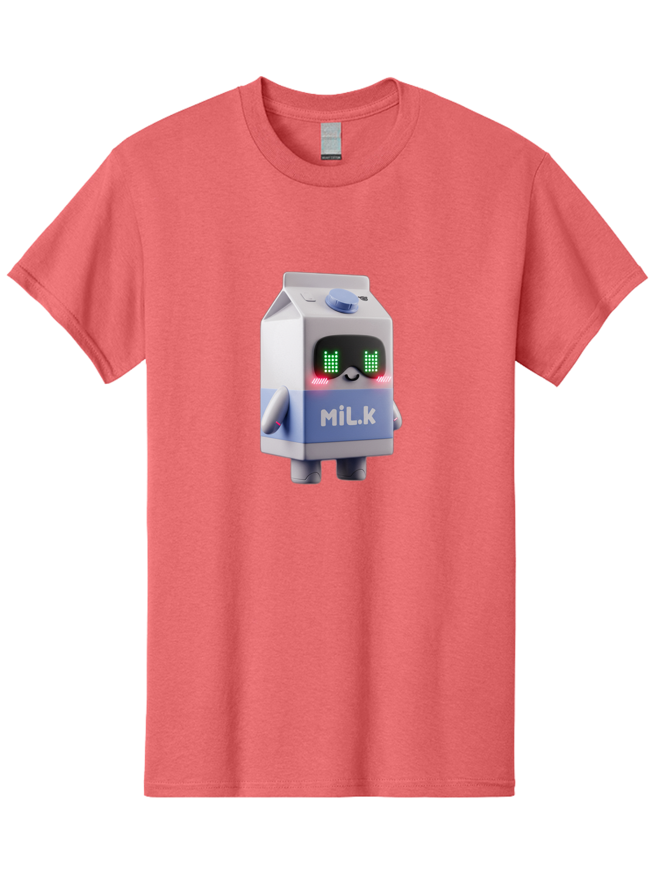 Mil-K-Milk-Carton-Robot Men'S Graphic Tee, 100% Cotton, Comfortable Casual Summer Wear, Machine Washable, Cartoon Milk Carton, Robotic Character, Digital Illustration, Futuristic Design, Glowing Eyes, Led Lights, Cute Mascot, Dairy Product, Bae495